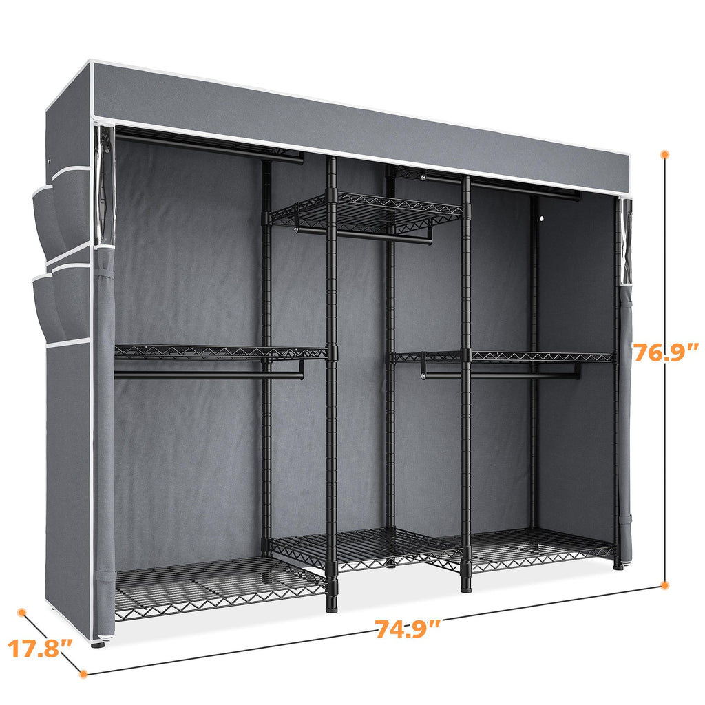 Raybee Clothes Rack,Clothing Racks for Hanging Clothes 900LBS Capacity Heavy Duty Portable Closet with 5 Hanger Rods & 8 Shelves for Walk-in Closet,Apartment