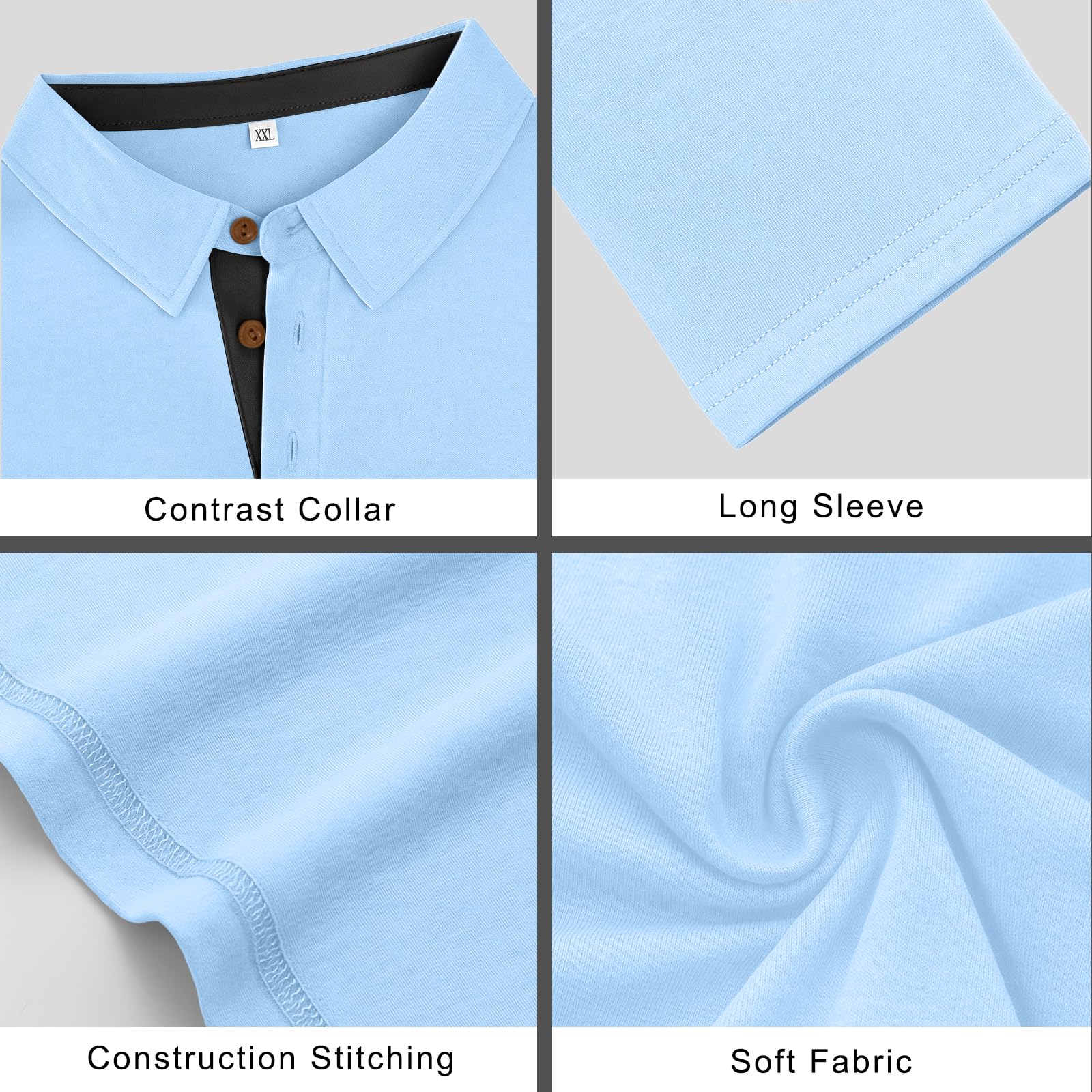 PEGENO Mens Polo Short/Long Sleeve Shirt Classic Button Basic Solid Color Designed Collared Polo Shirt Fashion Casual Shirts