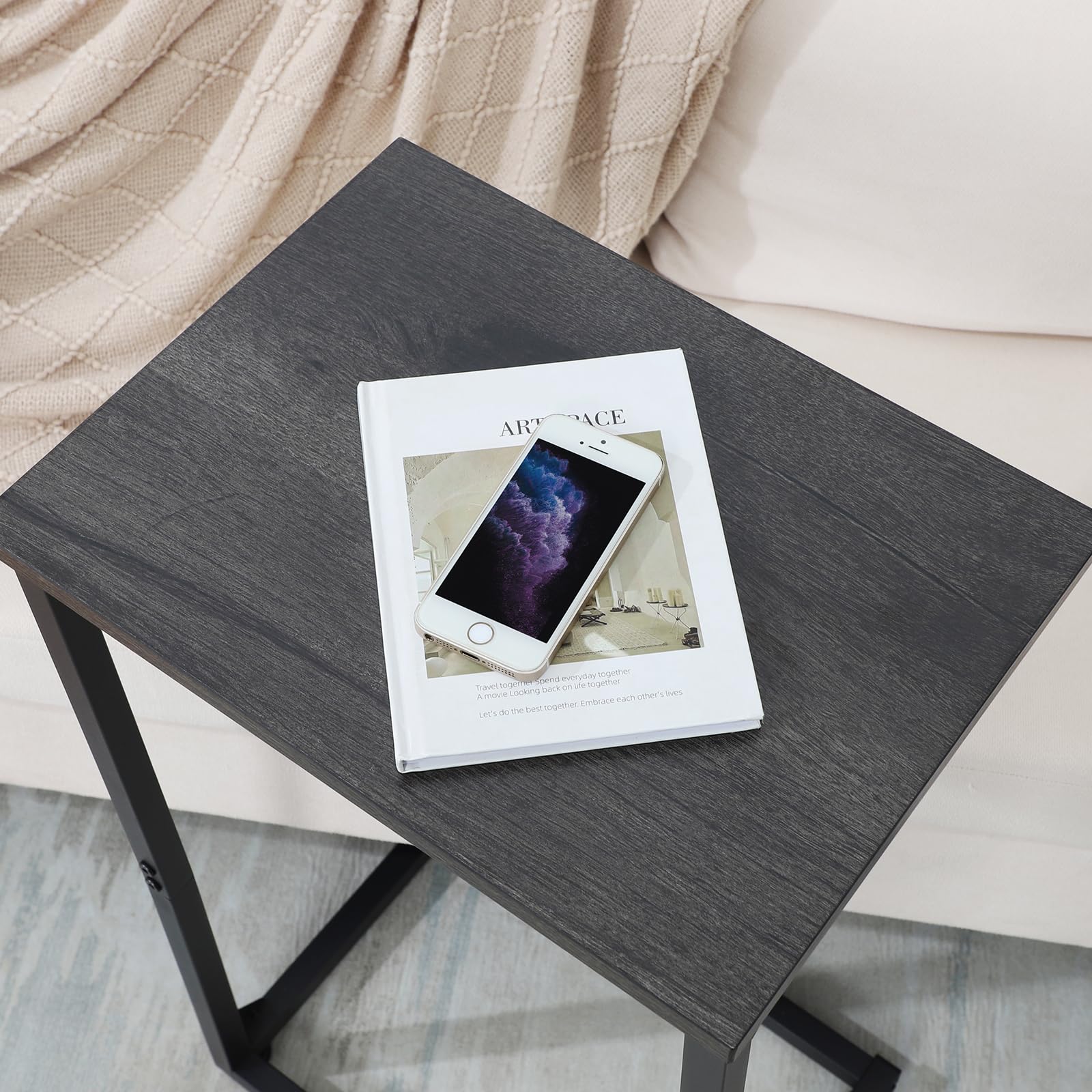 AMHANCIBLE C Shaped End Tables Set of 2, Couch Side Tables that Slide Under Sofa, Slim TV Trays for Living Room and Bedroom, Narrow Space Saving Laptop Workstation, Black, HET02BBK