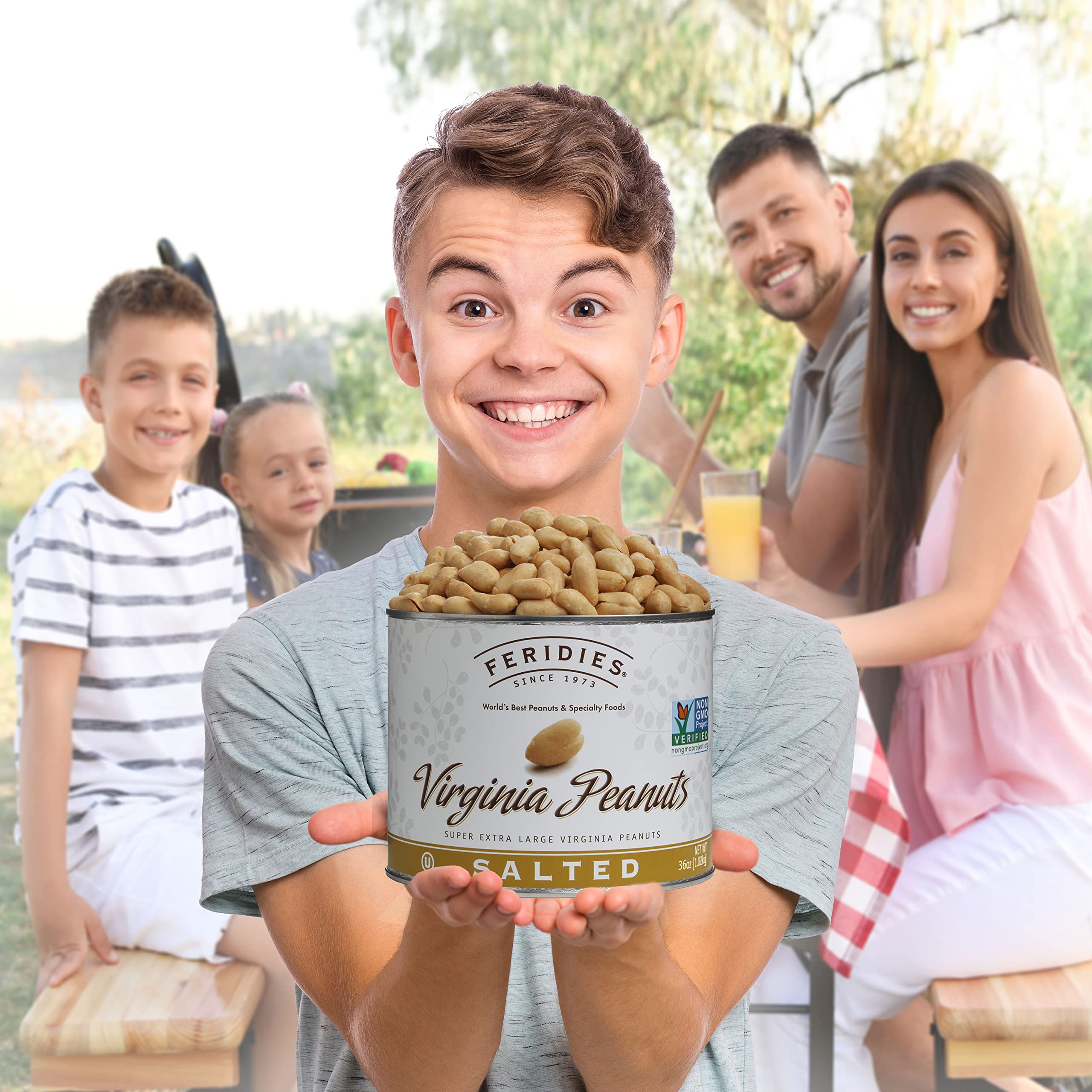 FERIDIES Honey Roasted Extra Large Giant Virginia Peanuts, 18oz Vacuum Can, Gourmet Snack 18oz (Pack of 1)