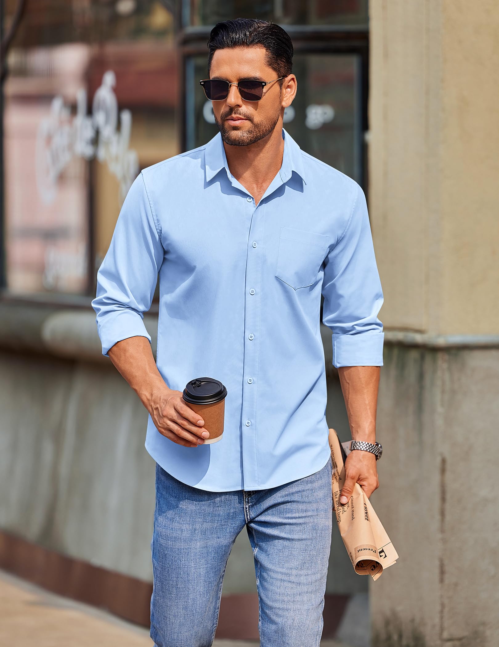 COOFANDY Mens Long Sleeve Button Down Shirts Casual Untucked Shirts for Men Dress Shirts Beach Wedding Shirts