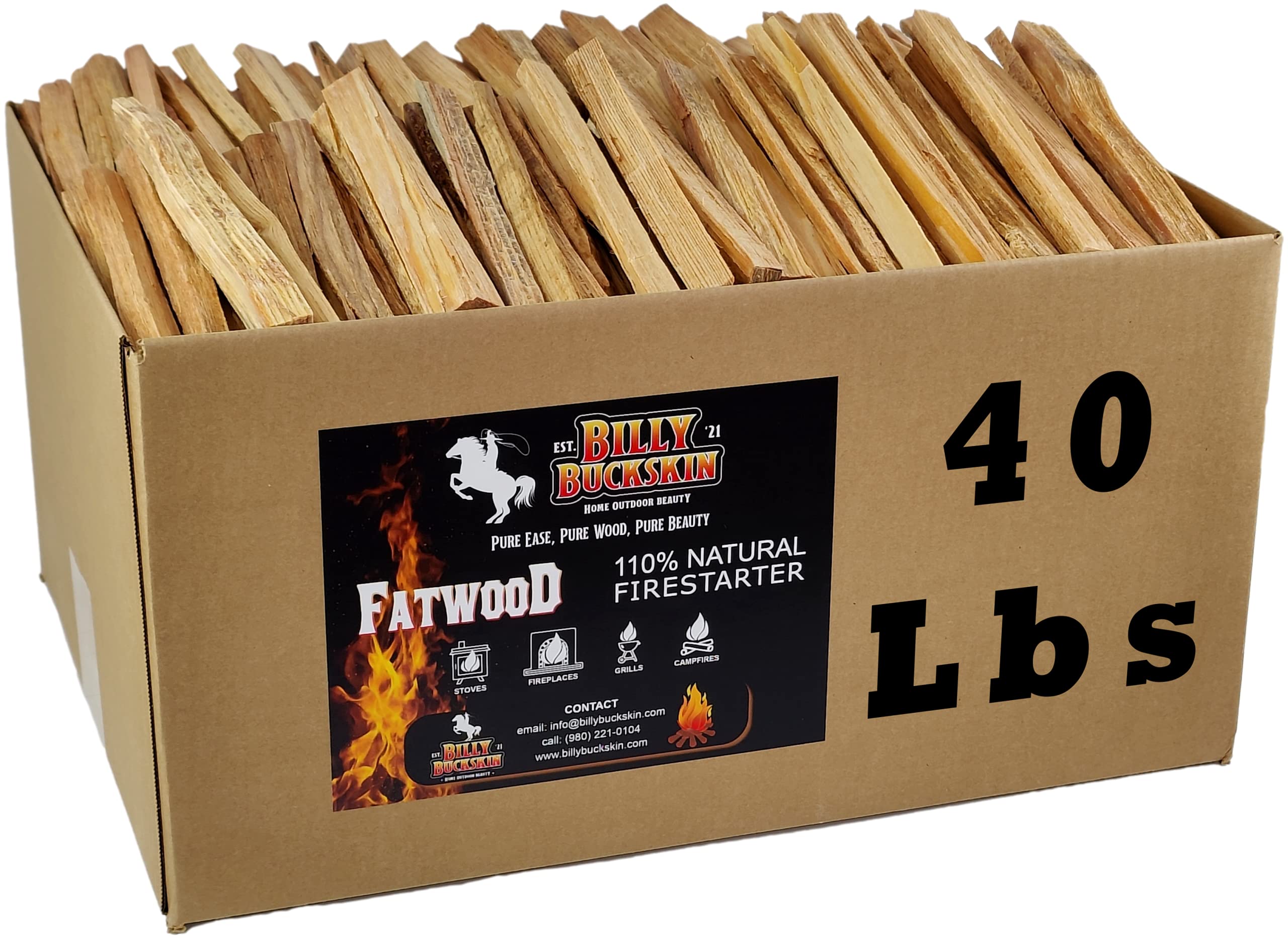 2lb Fatwood Fire Starter Sticks | 100% Natural Fire Starters for Campfires, Firepit, Wood Stoves, Fireplaces, BBQ | Start a Fire w/Just 2 Sticks | Camping Essentials by Billy Buckskin (2lb Bag)
