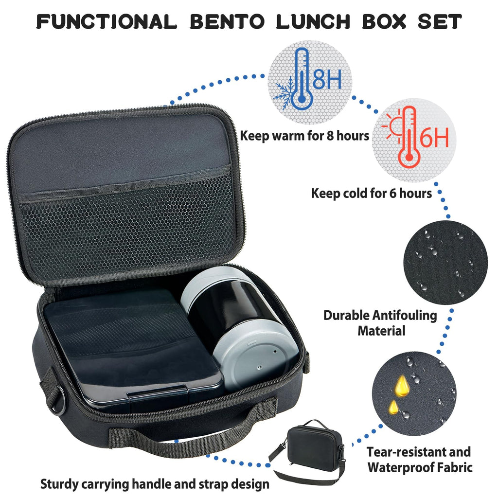 Bento Lunch Box Set for Kids with 10oz Soup Thermo, Leak-Proof Lunch Containers with 4 Compartment, Kids Thermo Hot Food Jar and Insulated Lunch Bag for Kid to School,BPA-Free(Basketball)