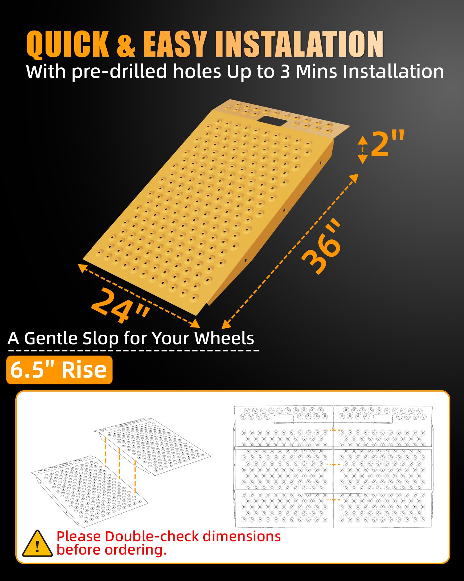 VNN 29" x 24" Shed Ramp for Riding Mower - 750 LB Capacity Shed Ramps, Anti-Slip Punch Plate Ramp for ATV, Motorcycles, Garages & Barns (1PC,Black, Alloy)
