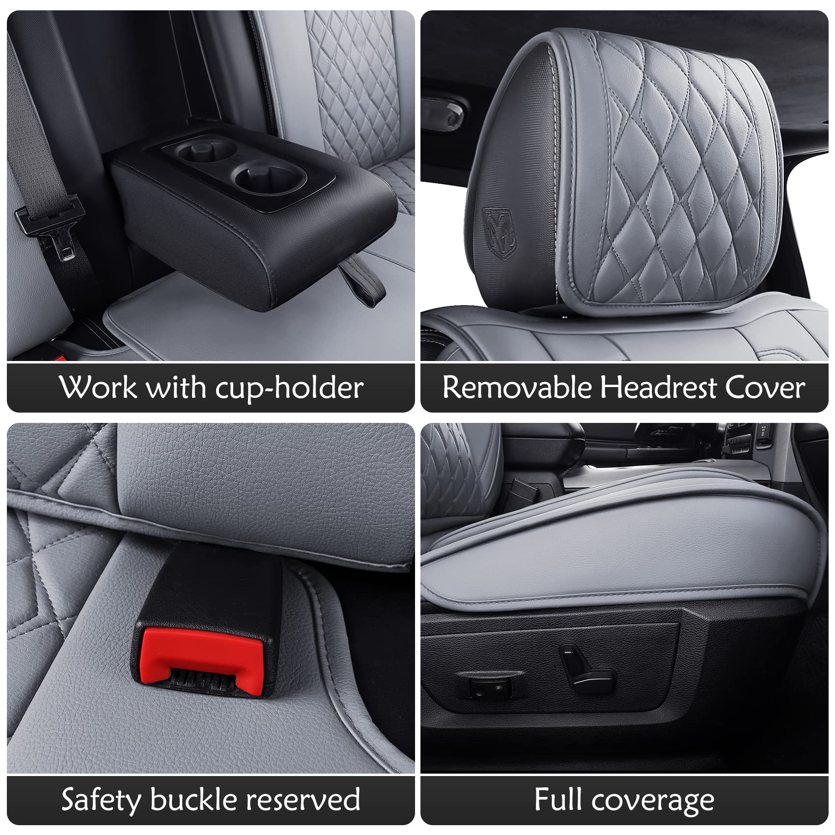 Aierxuan Dodge Ram Front Seat Covers Custom Fit 2009-2026 1500/2500/3500 Truck Pickup Crew Quad Regular Cab Heavy Duty Waterproof Leather Airbag Compatible Cushions(2 PCS Front/Black)