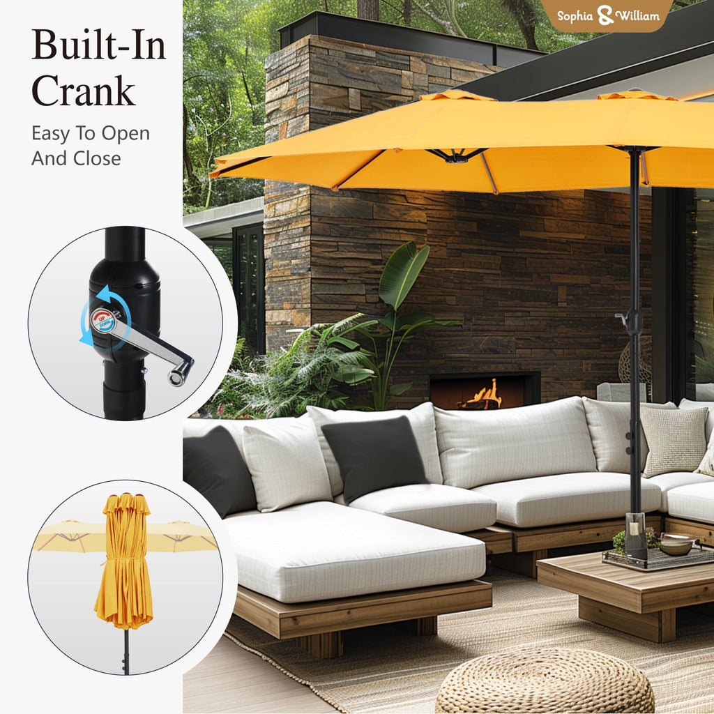 Sophia & William 15 ft Extra Large Patio Umbrella with Base Included, Rectangular Outdoor Umbrella Heavy Duty, Market Umbrella Double-sided Fade Resistant for Pool Garden Backyard, Beige