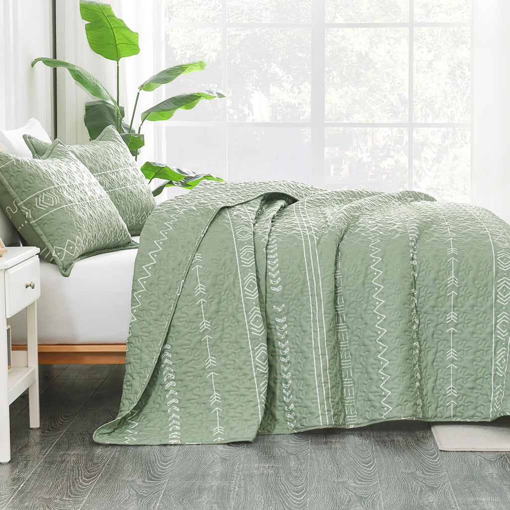 Andency Twin Quilt Set Grey, 2 Pieces Boho Lightweight Soft Striped Bedspread for All Season (68"x86"), Gray Printed Bohemian Polyester Reversible Coverlet Comoforter Sets