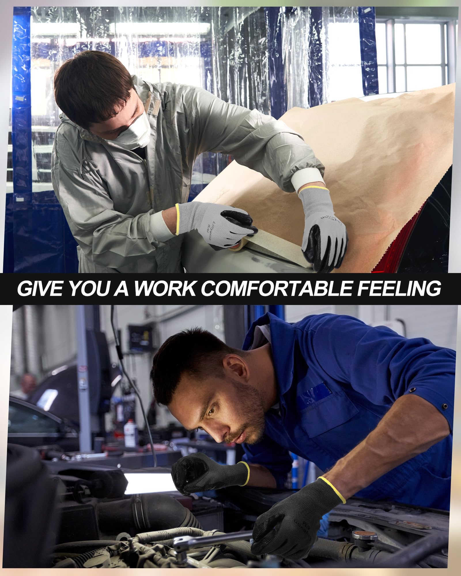Maxcheck PU Coated Gloves Bulk, Reusable Rubber Safety Gloves for Men Women Work Warehouse, Mechanic, Woodworking