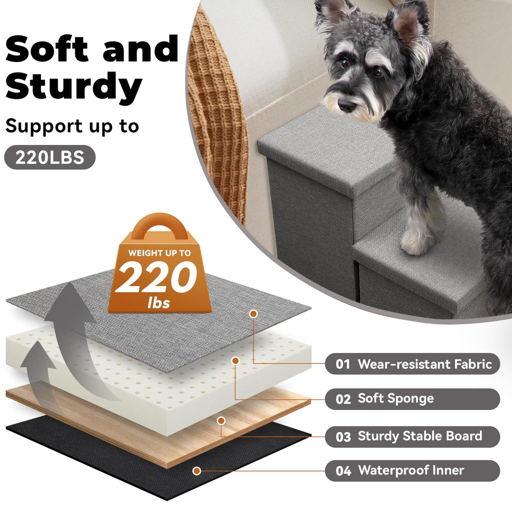Zerbuger Dog Stairs with Condo 15" H, 2-Step Wider Dog Steps for Small/Medium/Large Old Dogs Cats, Folding Sturdy Storage Pet Stairs Climbing Bed Couch, Ramp for Car Hold Up to 150 lbs, Beige
