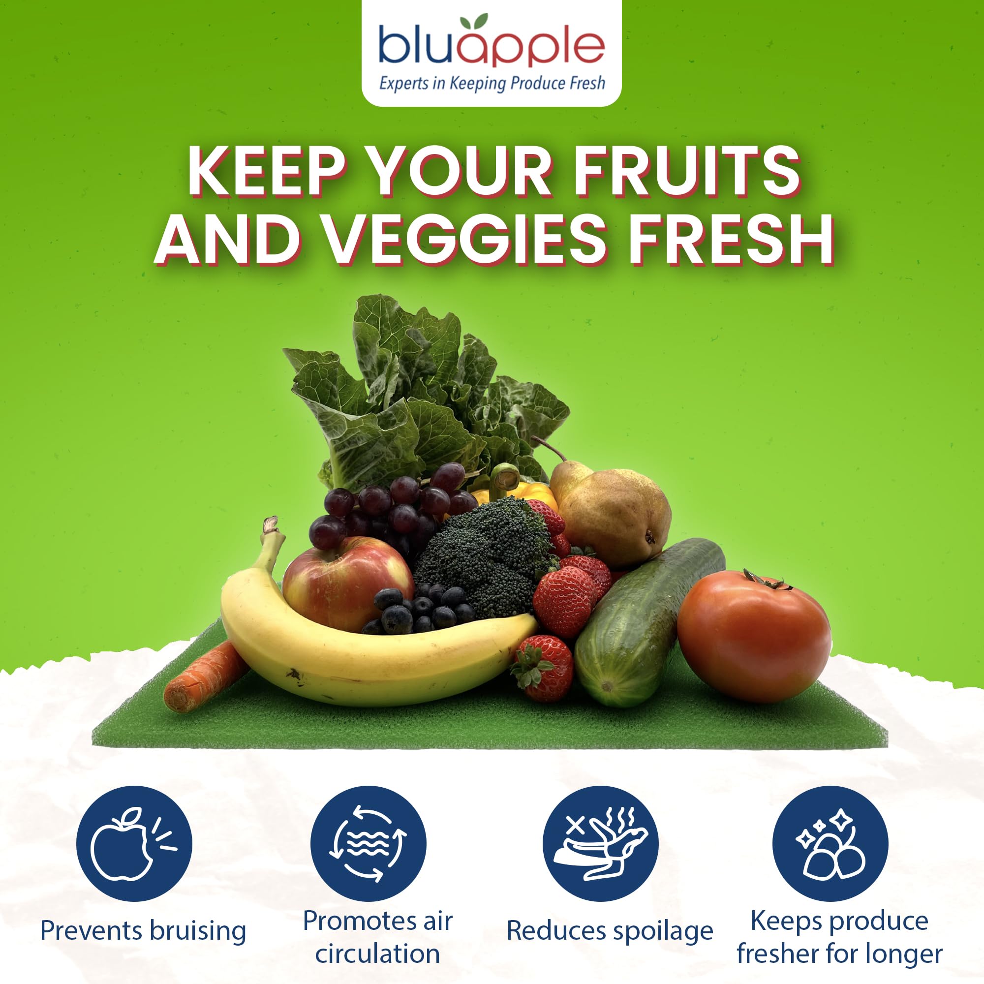 Bluapple FreshMats, Refrigerator Bin Liner, Fridge Drawer Mats, Crisper Life Extender Liner Keeps Produce Fresh Longer, Anti-Bruising, for Air Circulation, Washable & Reusable (4-Mats, 12x15, Black)