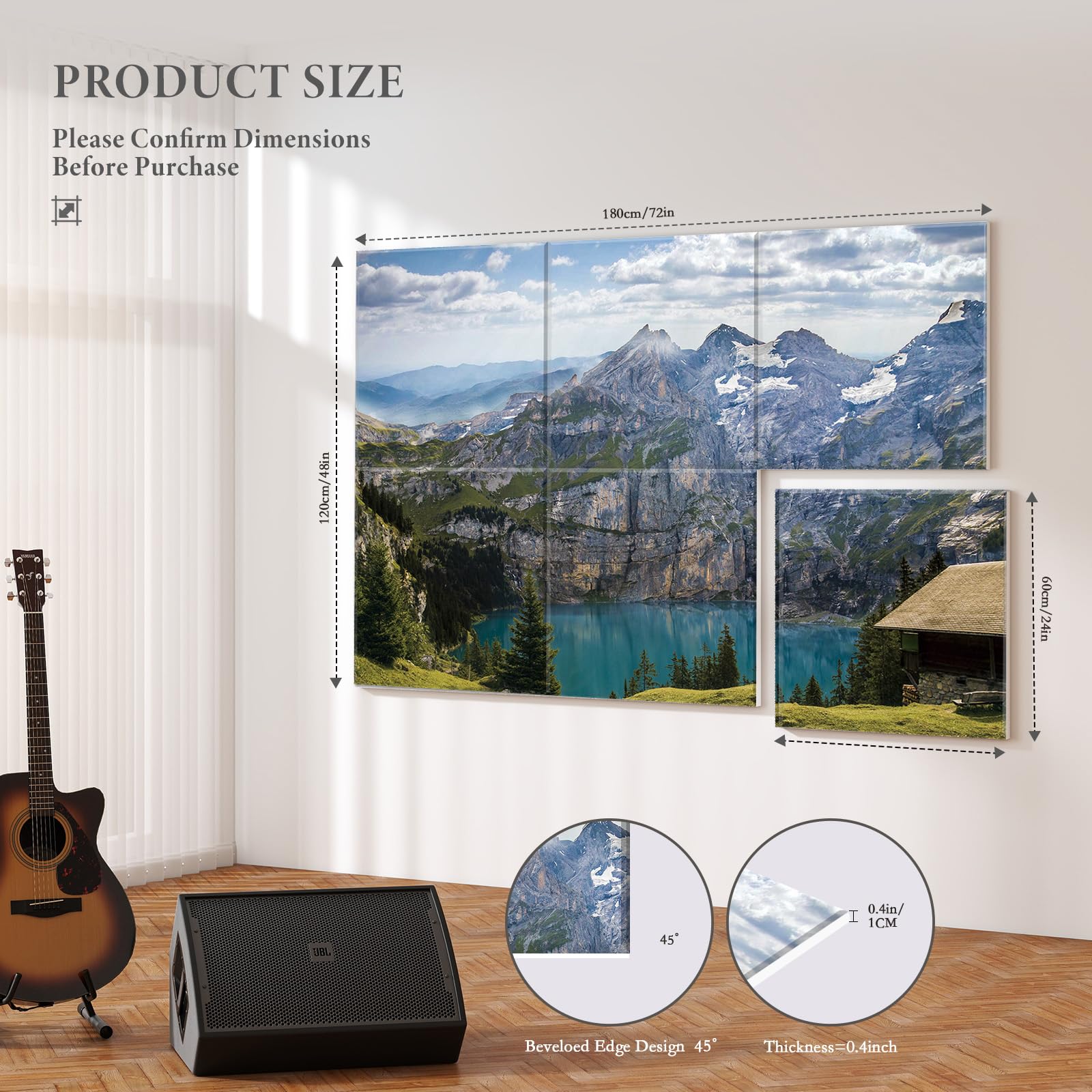JBER 6 Pack Art Acoustic Panels, 47.2×27Inches Soundproof Wall Panels, Large Self-Adhesive Wall Panels, Decorative Sound Absorbing Panels, Sound Panels for Recording Studio(Black Gold Marble)