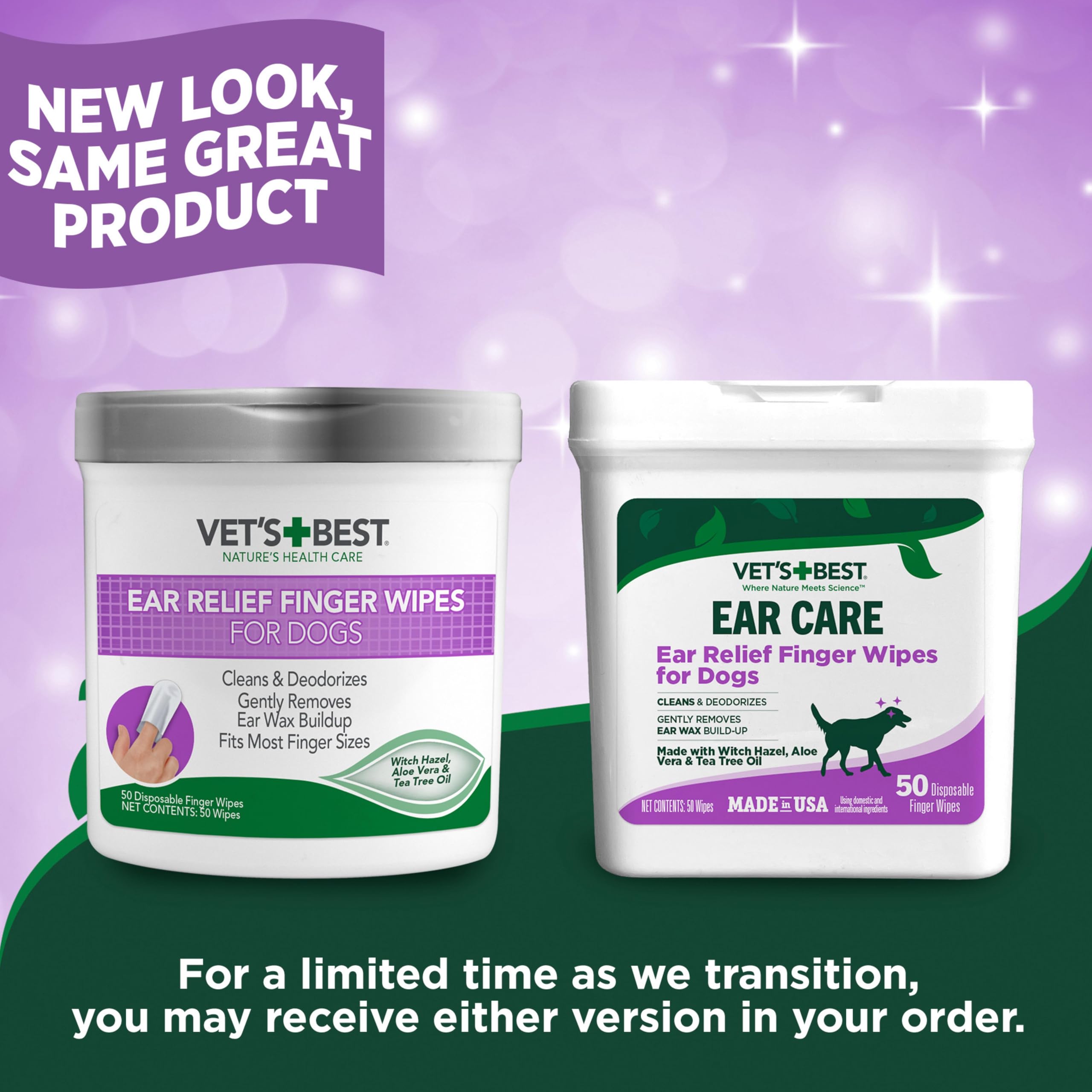 Vet's Best Ear Relief Finger Wipes | Ear Cleansing Finger Wipes for Dogs | Sooths & Deodorizes | 50 Disposable Wipes