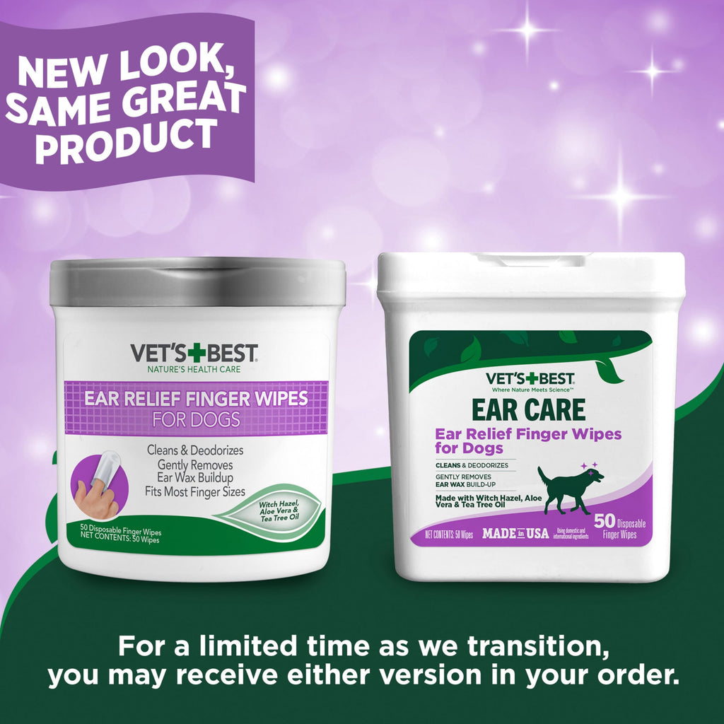 Vet's Best Ear Relief Finger Wipes | Ear Cleansing Finger Wipes for Dogs | Sooths & Deodorizes | 50 Disposable Wipes