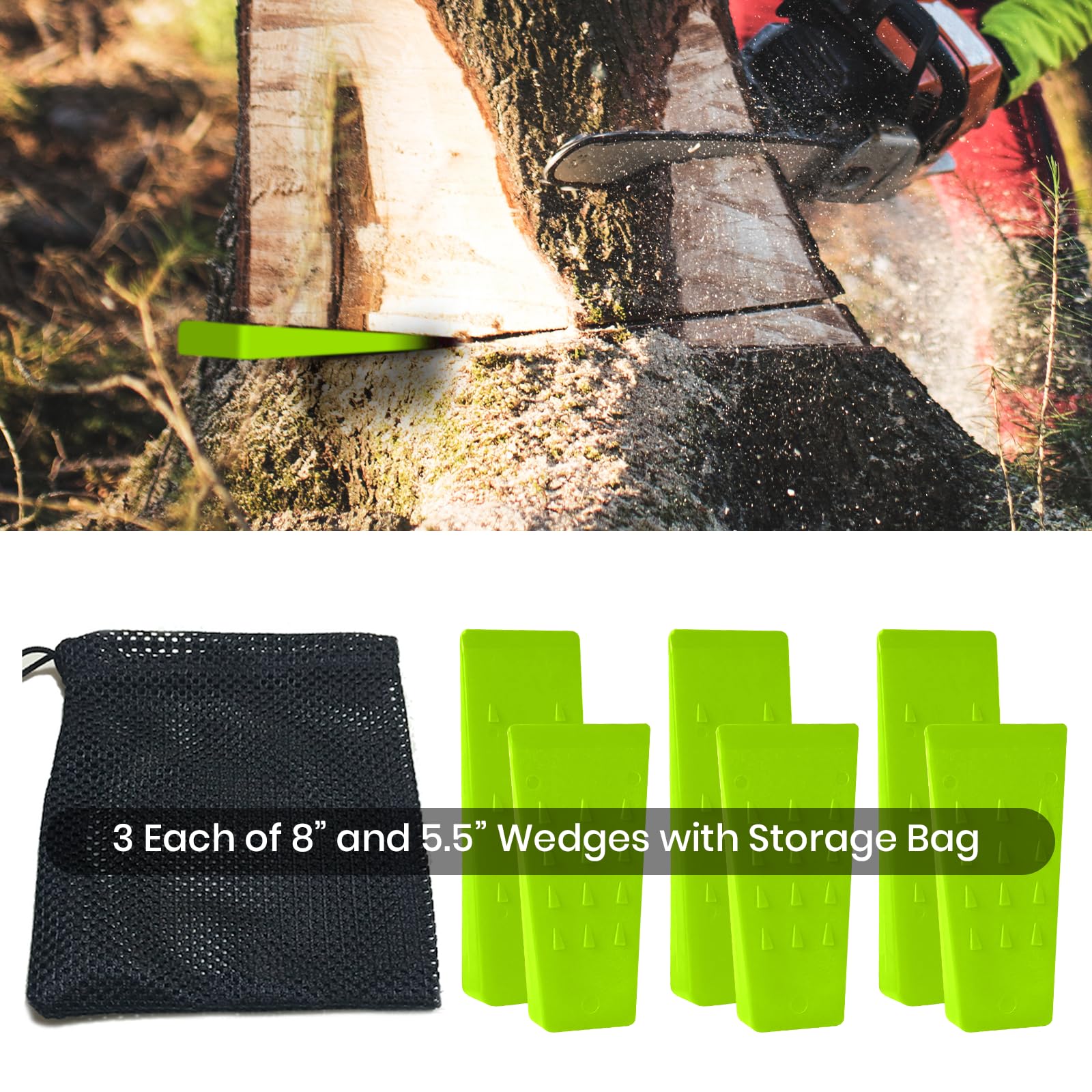 AR-PRO 6 Pack Tree Felling Wedges with Spikes for Safe Tree Cutting – 5.5” Wedges with Storage Bag; 6 Felling Dogs to Guide Trees Stabilize and Safely to Ground for Loggers and Fallers