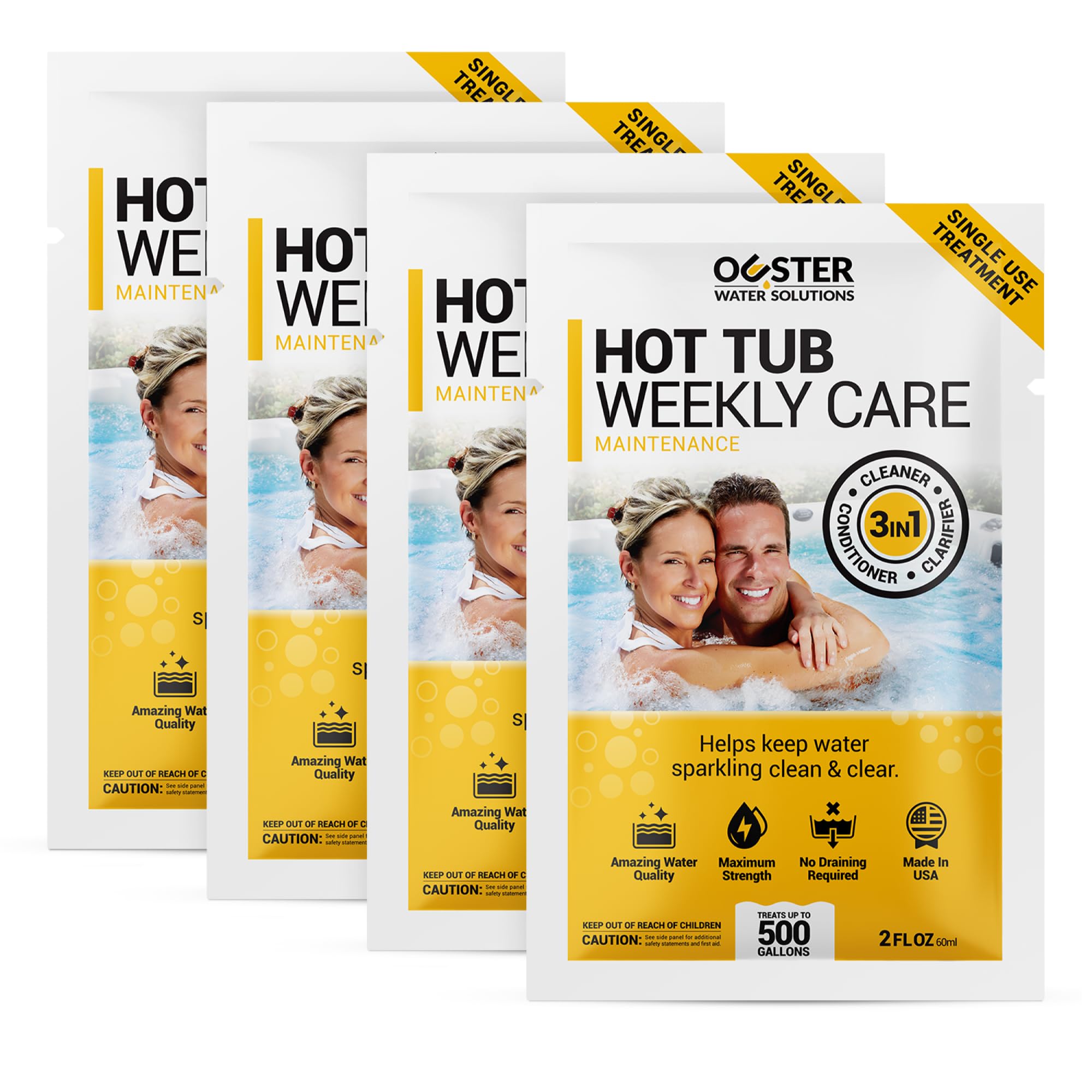 Bio Ouster 3-in-1 Weekly Hot Tub Chemicals & Spa Chemicals - Cleaner Clarifier Conditioner for Inflatable & Acrylic Spas - Chlorine Bromine Saltwater - Pre-Measured, No Draining, Made in USA (4 Week)