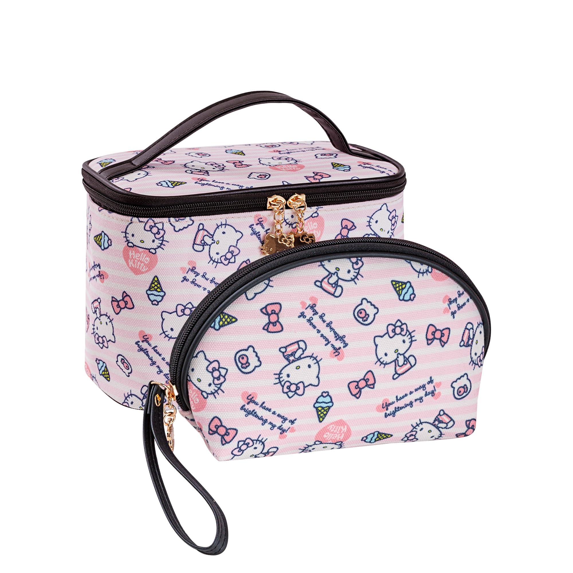 AmBealla Makeup Bag Large Waterproof Cosmetic Bags with Makeup Brush Holder,Cute Printed Makeup Organizer for Women Traveling,Portable Toiletry Bag for Girls