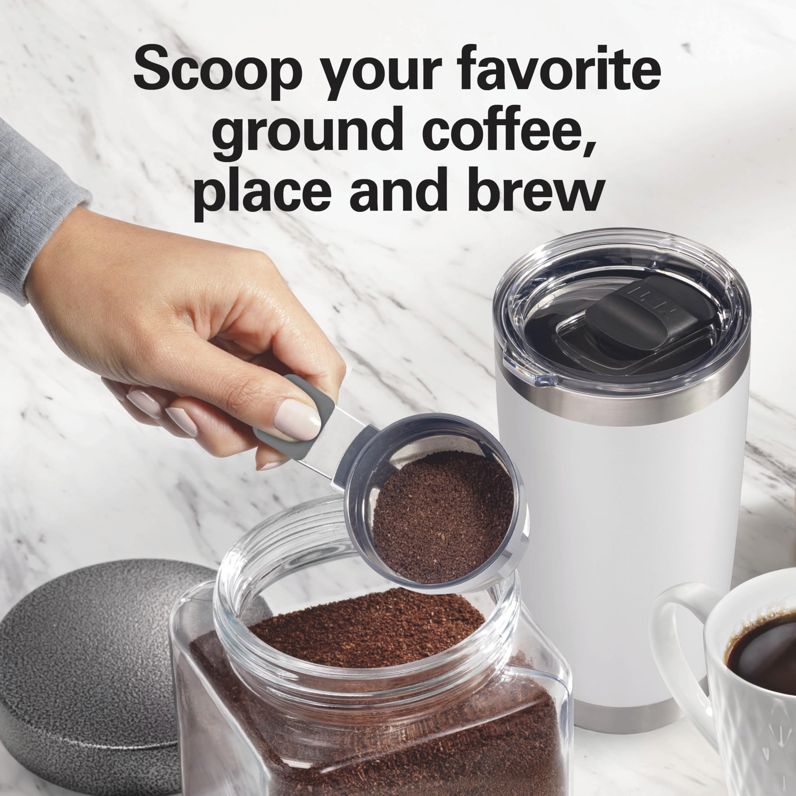 Hamilton Beach The Scoop Single Serve Coffee Maker & Fast Grounds Brewer for 8-14oz. Cups, Brews in Minutes, Black (47620), Next Gen