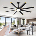 72 inch Aluminium Blade Ceiling Fans with Lights and Remote, Outdoor Ceiling Fans for Patio Living Room with Quiet DC Motor, 6 Speed Reversible, 3 CCT, Black and Gold Industrial Ceiling Fan, 8 Blades