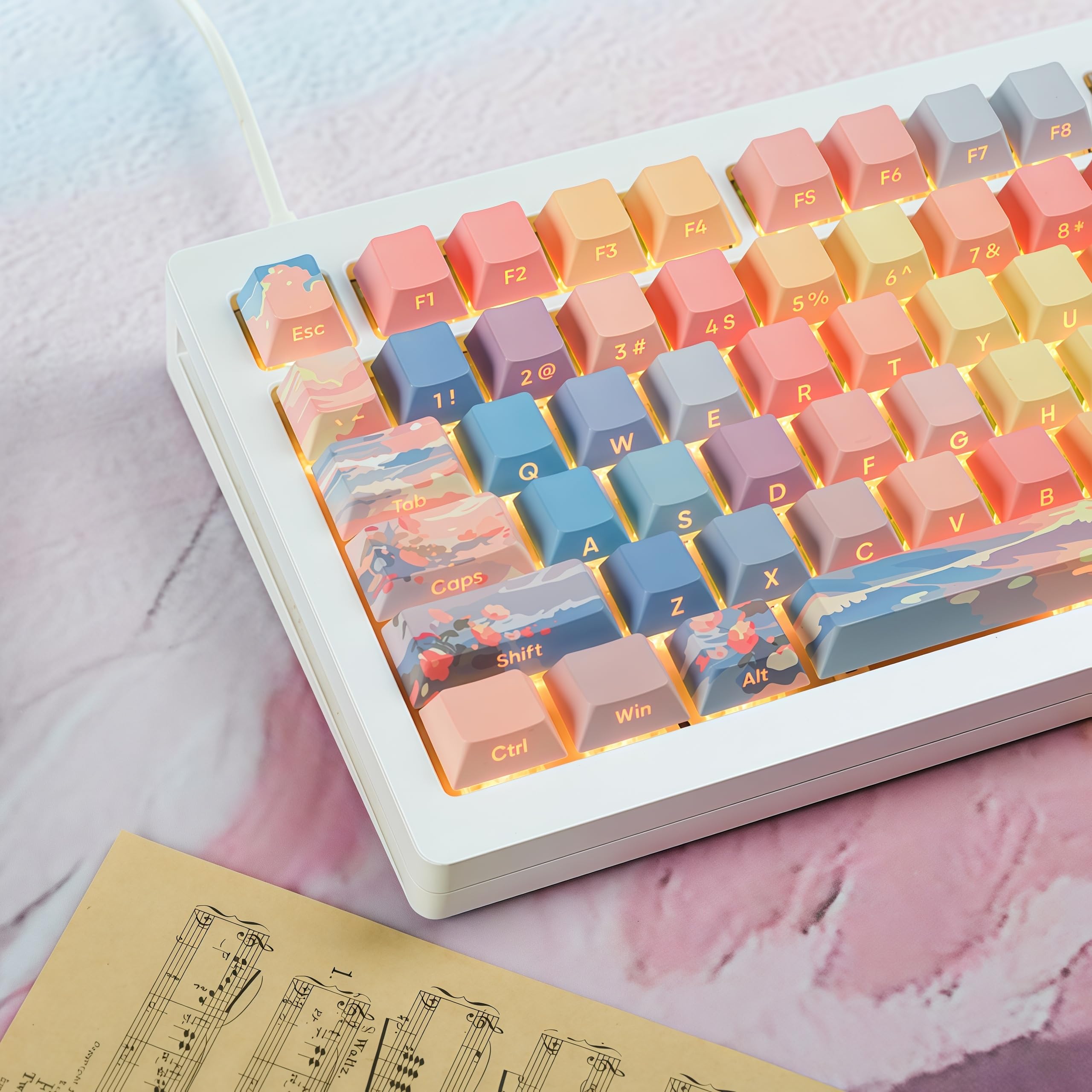 dagaladoo Black Topographic keycaps Double Shot PBT keycaps Shine Through Keyboard Keys Side Printed Key caps Cherry Profile Custom keycap Set for100%, 75%, 65%, 60% US Layout Mechanical Keyboard