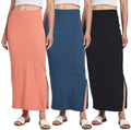 Real Essentials 3 Pack: Women's Ribbed High Waisted Maxi Skirt with Side Slit - Casual Long Pencil Skirt