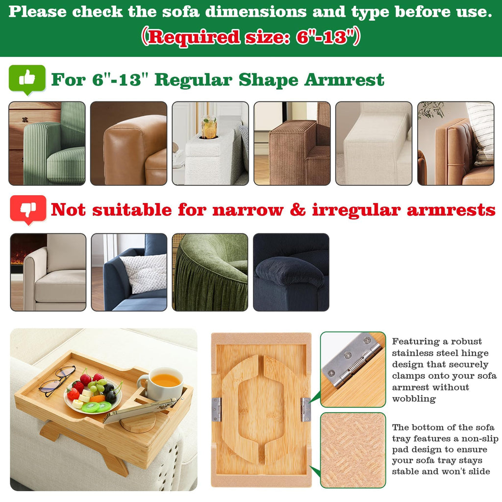 GHKINMAL Couch Cup Holder Tray, 15.4"x9.9" Large 4 in 1 Couch Arm Tray with 360°Rotated Phone Holder, Non-Slip Clip on Side Table for Drinks/Remote/Snacks, Ideal Gift for Husband, Wife, Parents