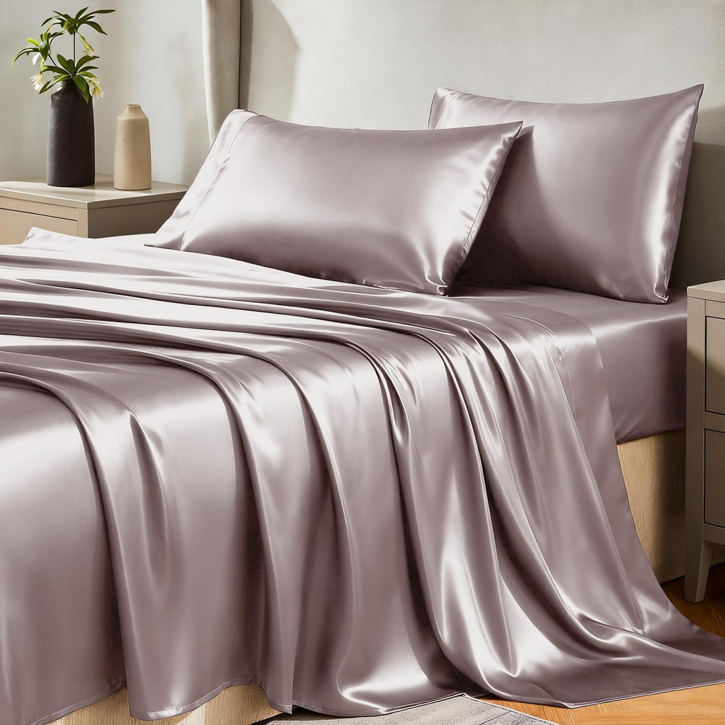 CozyLux Satin Sheets Twin Sheet Set - Silky Soft Bedding Similar to Silk, 3 Piece Sheets for Hair and Skin, Deep Pocket with All-Around Elastic, Home Decor for Bedroom, Black