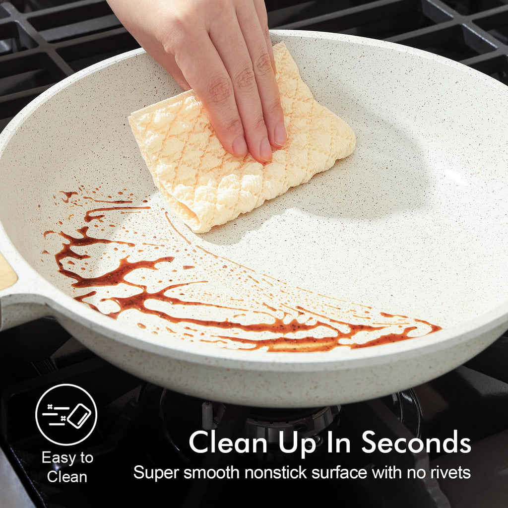 SENSARTE Nonstick Ceramic Frying Pan 8-Inch, Healthy Non Toxic Skillet, Induction Compatible Omelet Pan with Heat Resistant Handle, PFAS-Free, Cream White