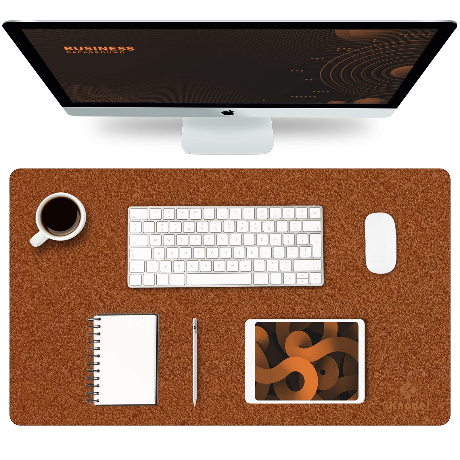 K KNODEL Small Office Leather Desk Mat, Mouse and Keyboard Pad, Computer and Laptop Mat, Desktop Protector and Cover, Writing Pad and Blotter (23.6"x13.8", Black)