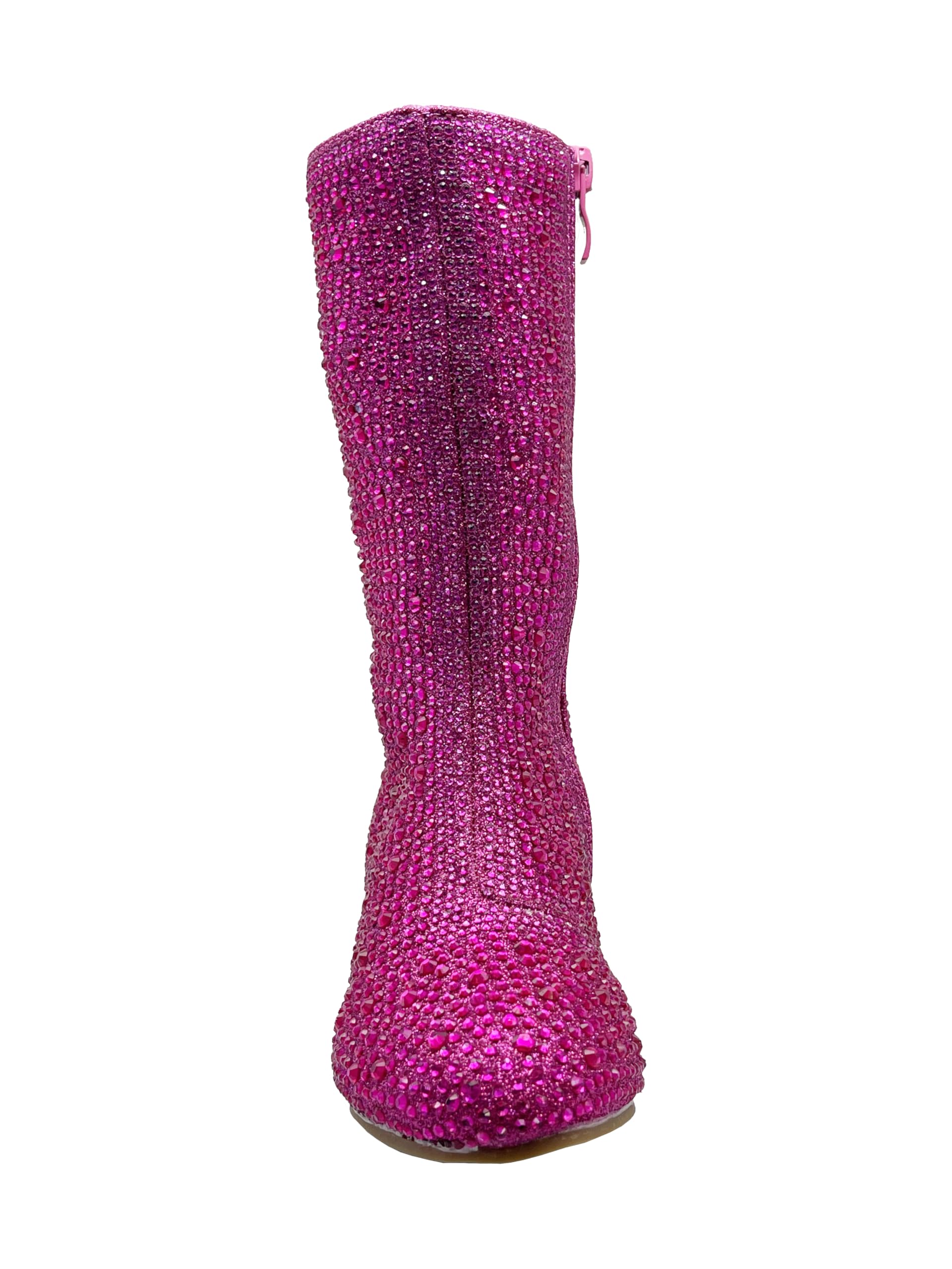 ABSOLEX Girl's Rhinestone Round Toe Knee High Chunky Low Heel Boot