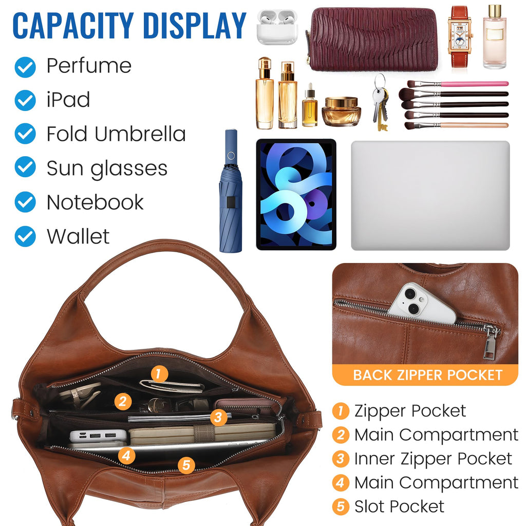 KOGTLA Medium Vegan Leather Purses for Women with Detachable Satchel Strap, Ladies Handbags, Tote Hobo Bags with Two-Handle