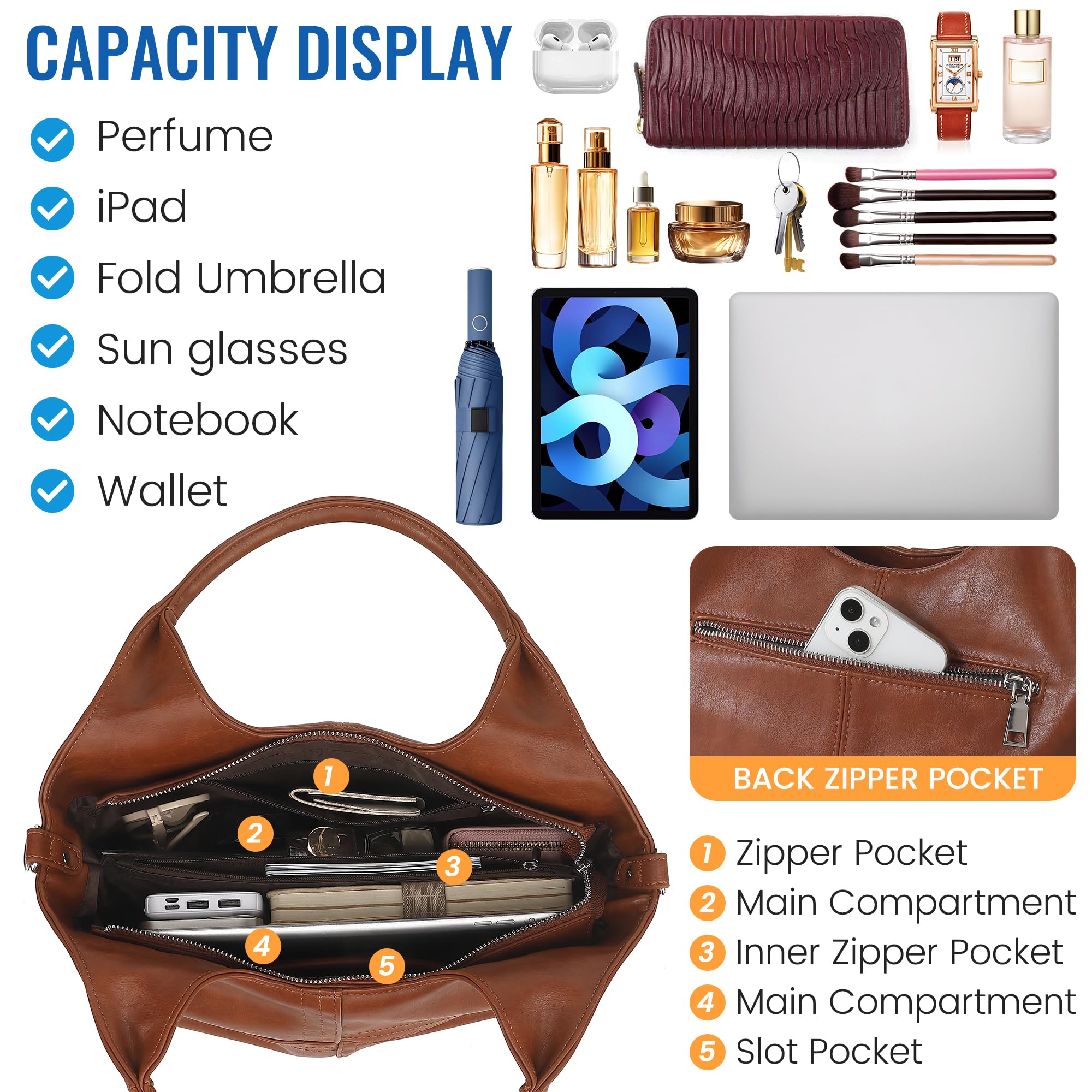 KOGTLA Medium Vegan Leather Purses for Women with Detachable Satchel Strap, Ladies Handbags, Tote Hobo Bags with Two-Handle