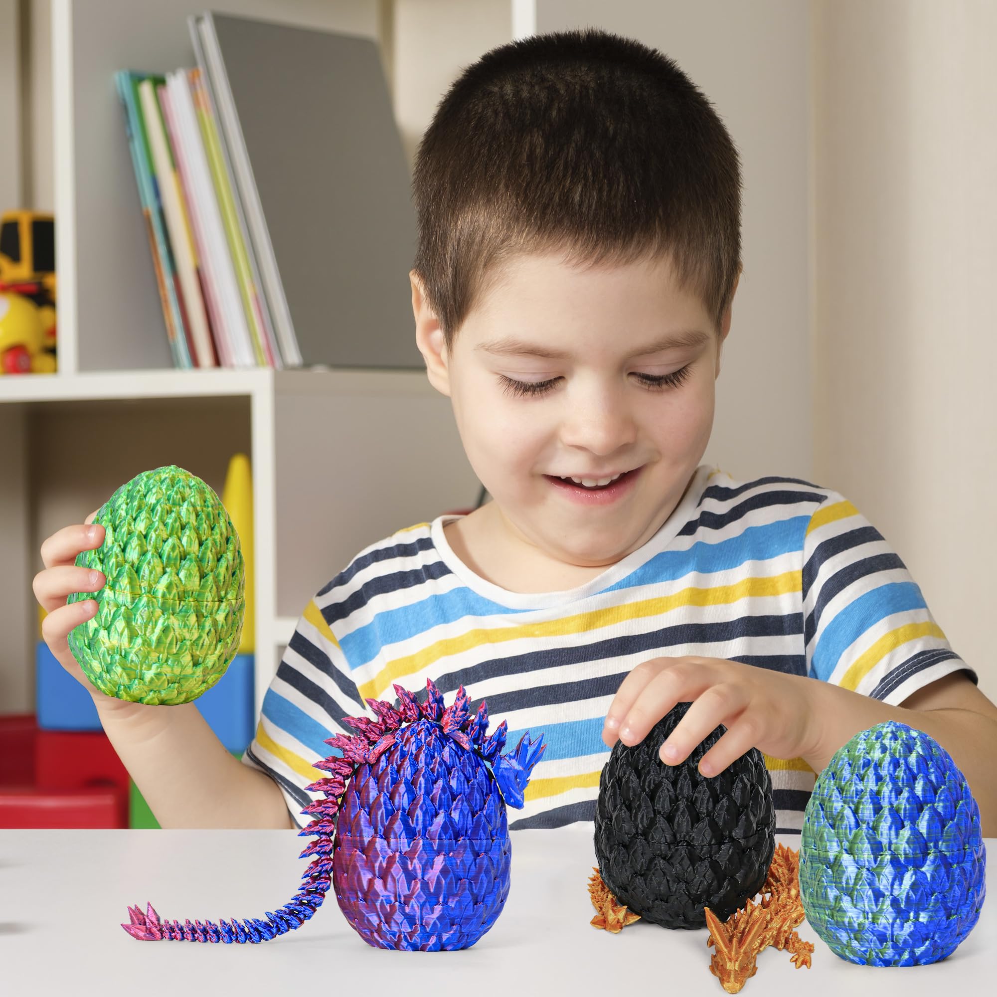 Easter Basket Stuffers 3D Printed Dragon Eggs with Dragon Inside Surprise Mystery Easter Egg Fidget Toy, Articulated Crystal Toys for Kid Easter Egg Hunt Party Favors (1PCS)
