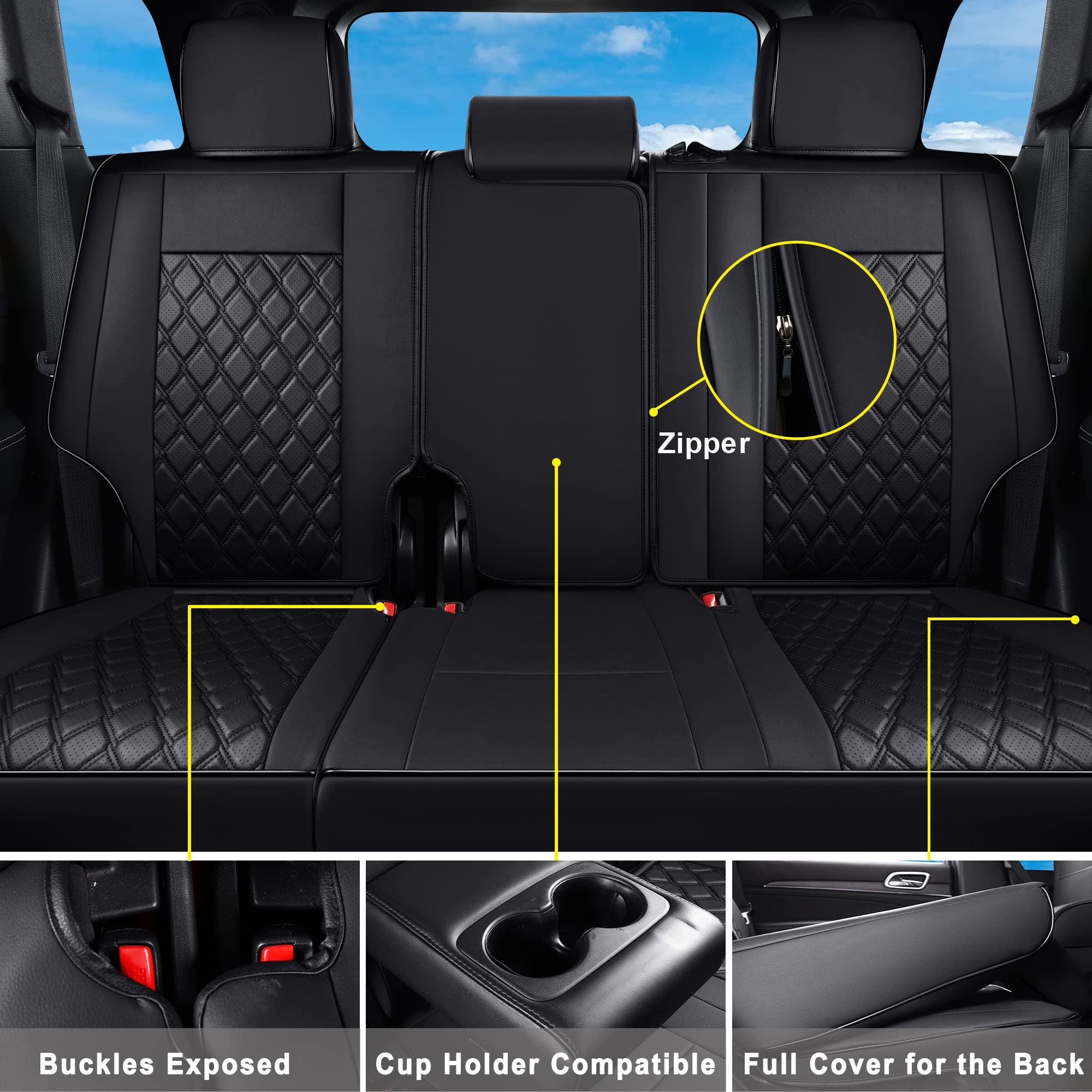 Huidasource Grand Cherokee Seat Covers, 2 Pieces Waterproof Leather Customized Car Seat Cushion Covers Protectors Compatible with Jeep Grand Cherokee 2011-2022 (2Pcs Front/Black)