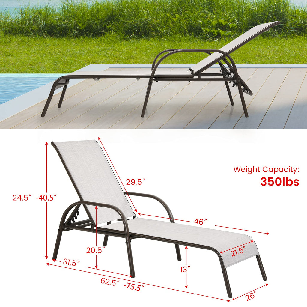 Giantex Patio Lounge Chair, Outdoor Chaise Lounge with 5 Adjustable Backrest, Sturdy Steel Frame, Sunbathing Recliner, Beach Chair, Tanning Chair for Outside, Yard, Balcony, Pool Chairs, Black