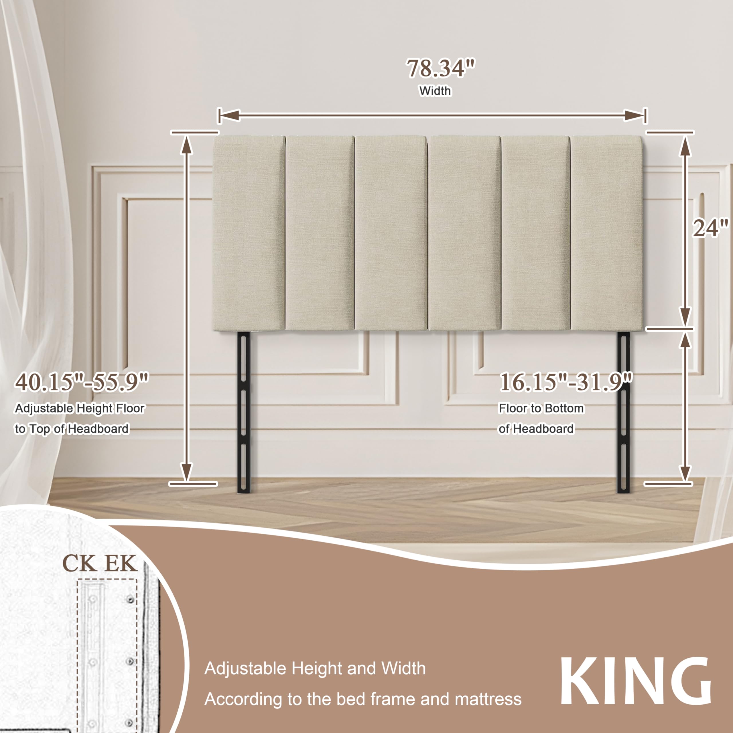 HAOBO Home Upholstered Headboards Foldable Queen/Full Linen Panels with Height Adjustments