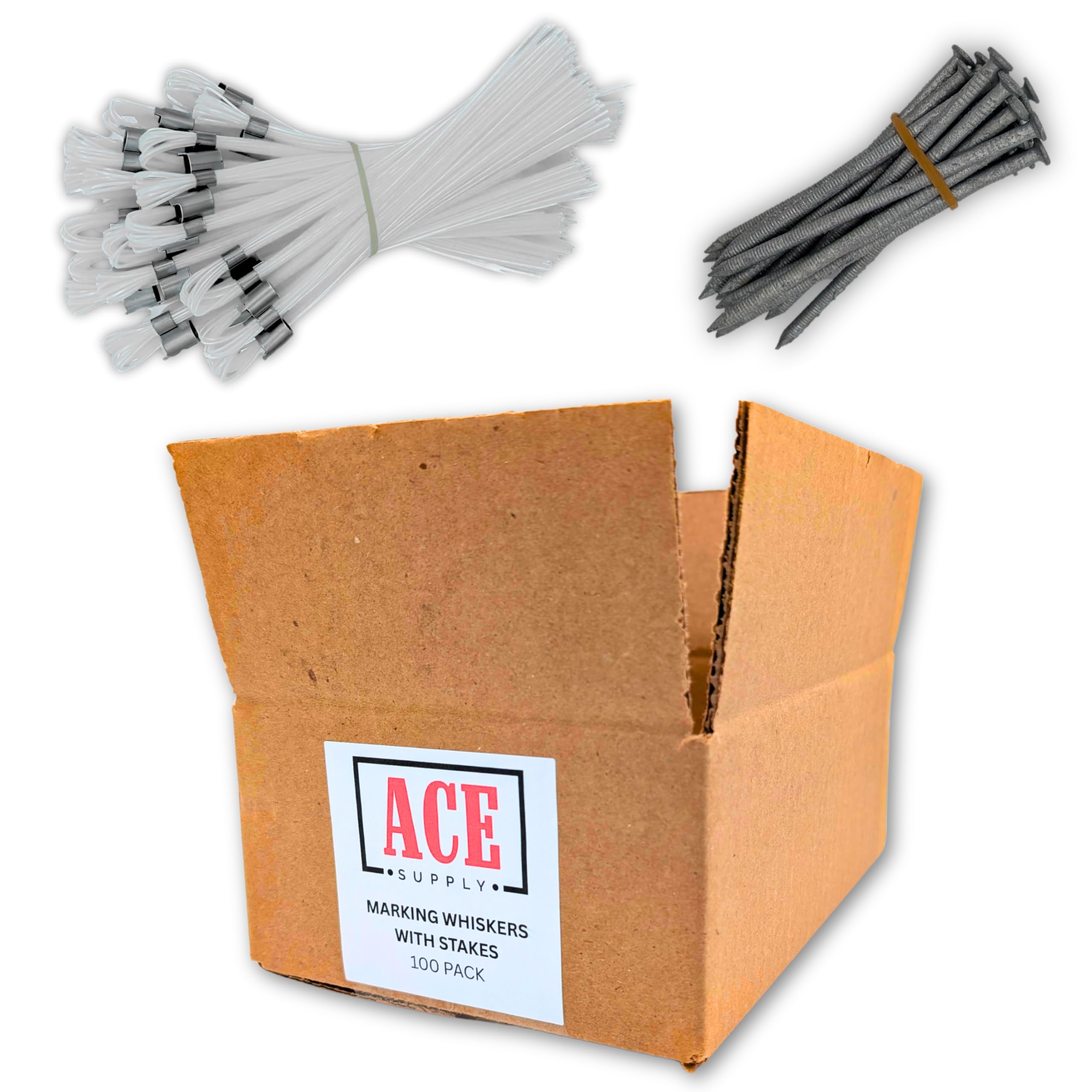 Blue Marking Whiskers With Stakes - 25 Pack - Durable Marking Whisker Set - Use Survey Whiskers As Ground Markers, Construction Markers, Or Trail Markers