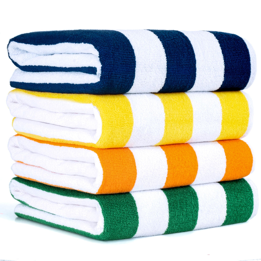 American Soft Linen Cabana Striped Beach Towels, 30x60 inch 4 Piece Oversize Pool Towels, Quick Drying Sand Free Swim Towels, Beige
