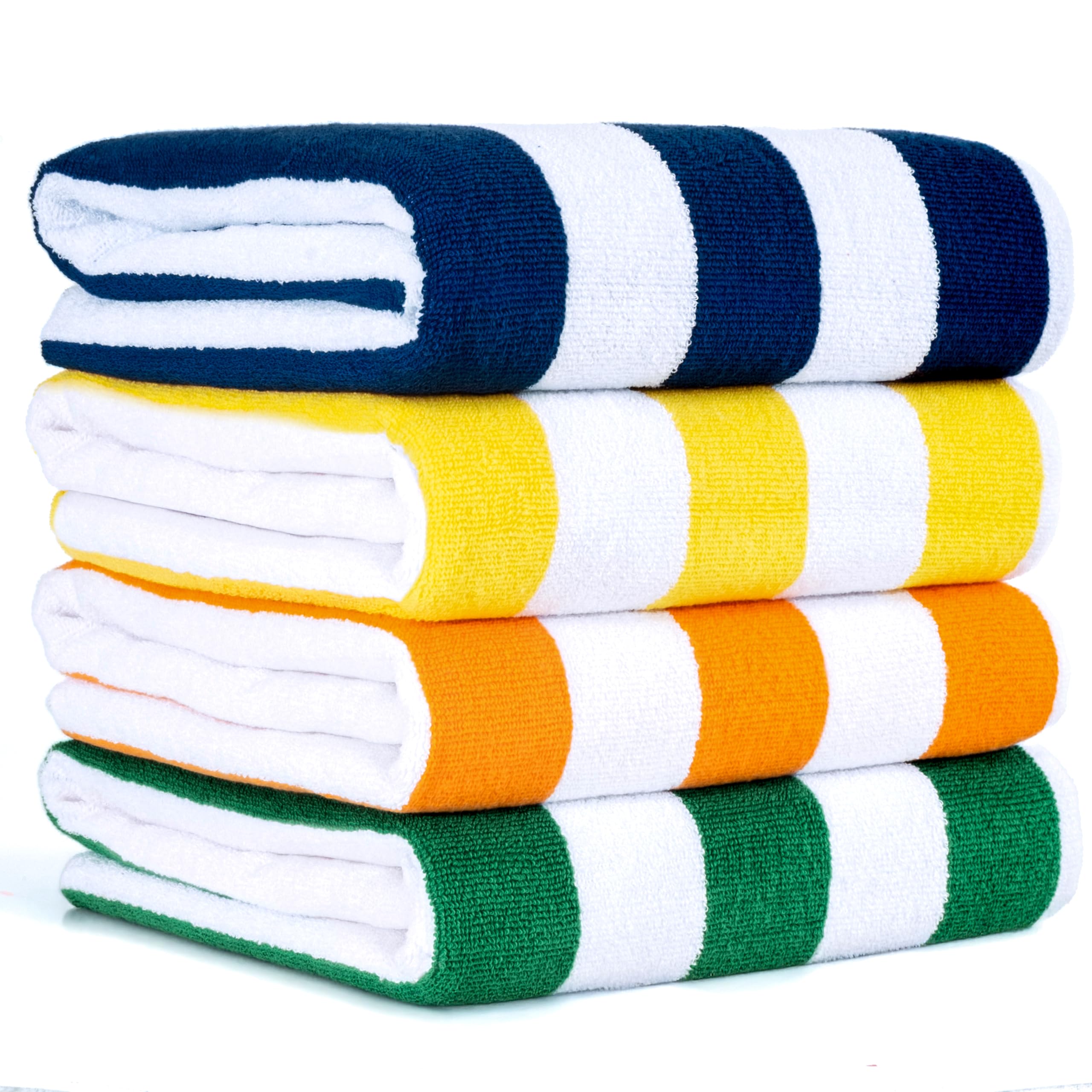 American Soft Linen Cabana Striped Beach Towels, 30x60 inch 4 Piece Oversize Pool Towels, Quick Drying Sand Free Swim Towels, Beige