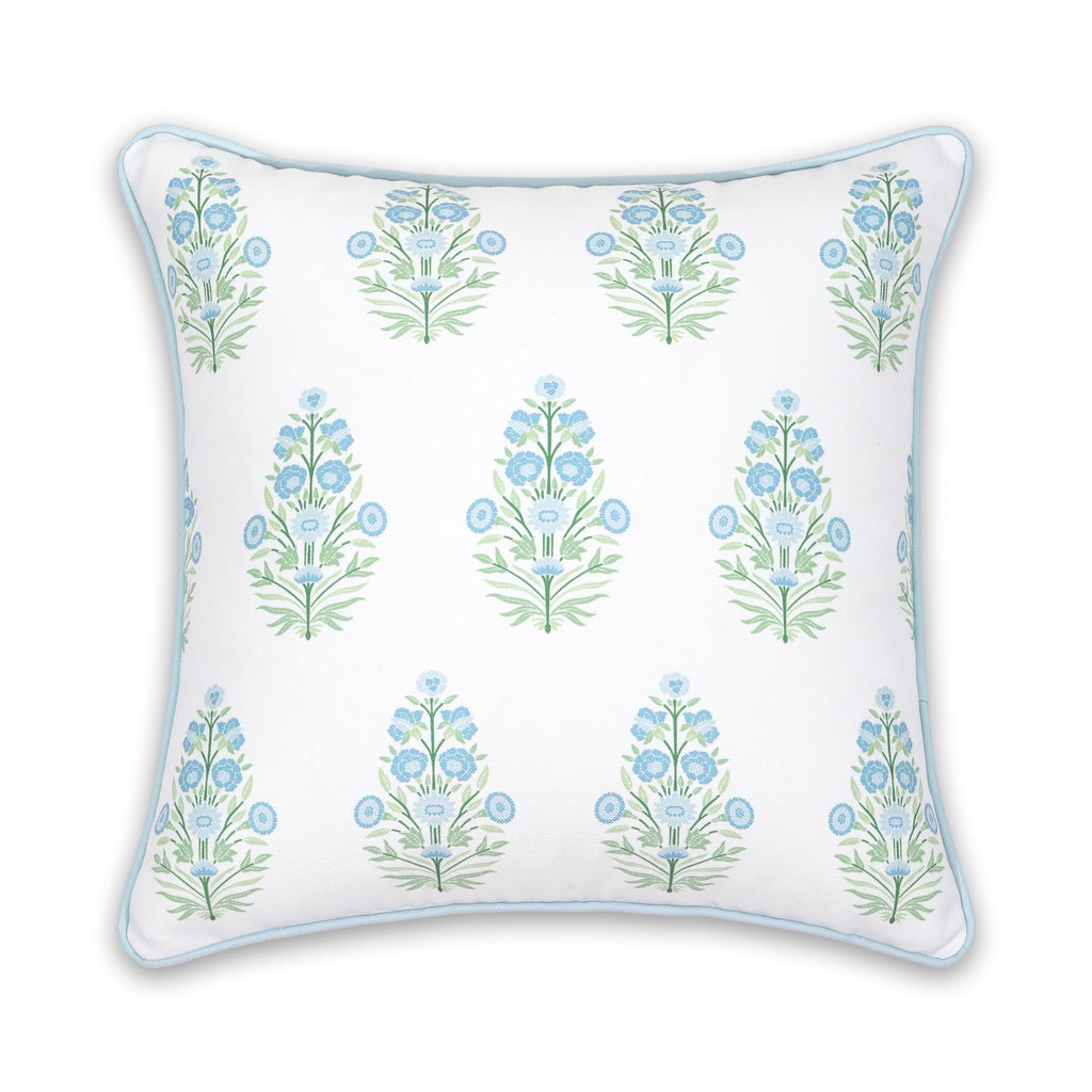 Hofdeco Premium Coastal Patio Indoor Outdoor Lumbar Pillow Cover Only, 12"x20" Water Repellent for Backyard, Couch, Baby Blue Green Floral with Piping