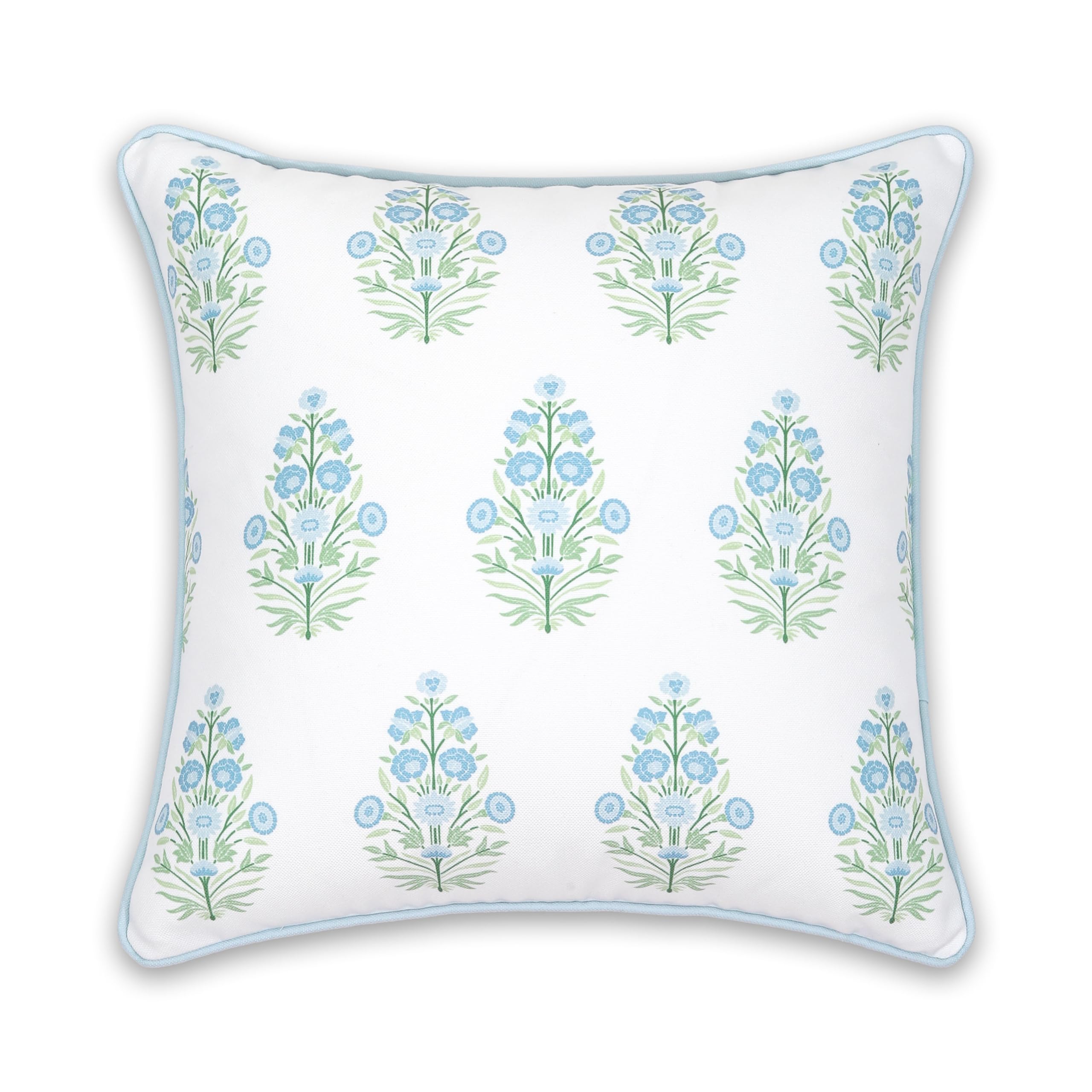 Hofdeco Premium Coastal Patio Indoor Outdoor Lumbar Pillow Cover Only, 12"x20" Water Repellent for Backyard, Couch, Baby Blue Green Floral with Piping