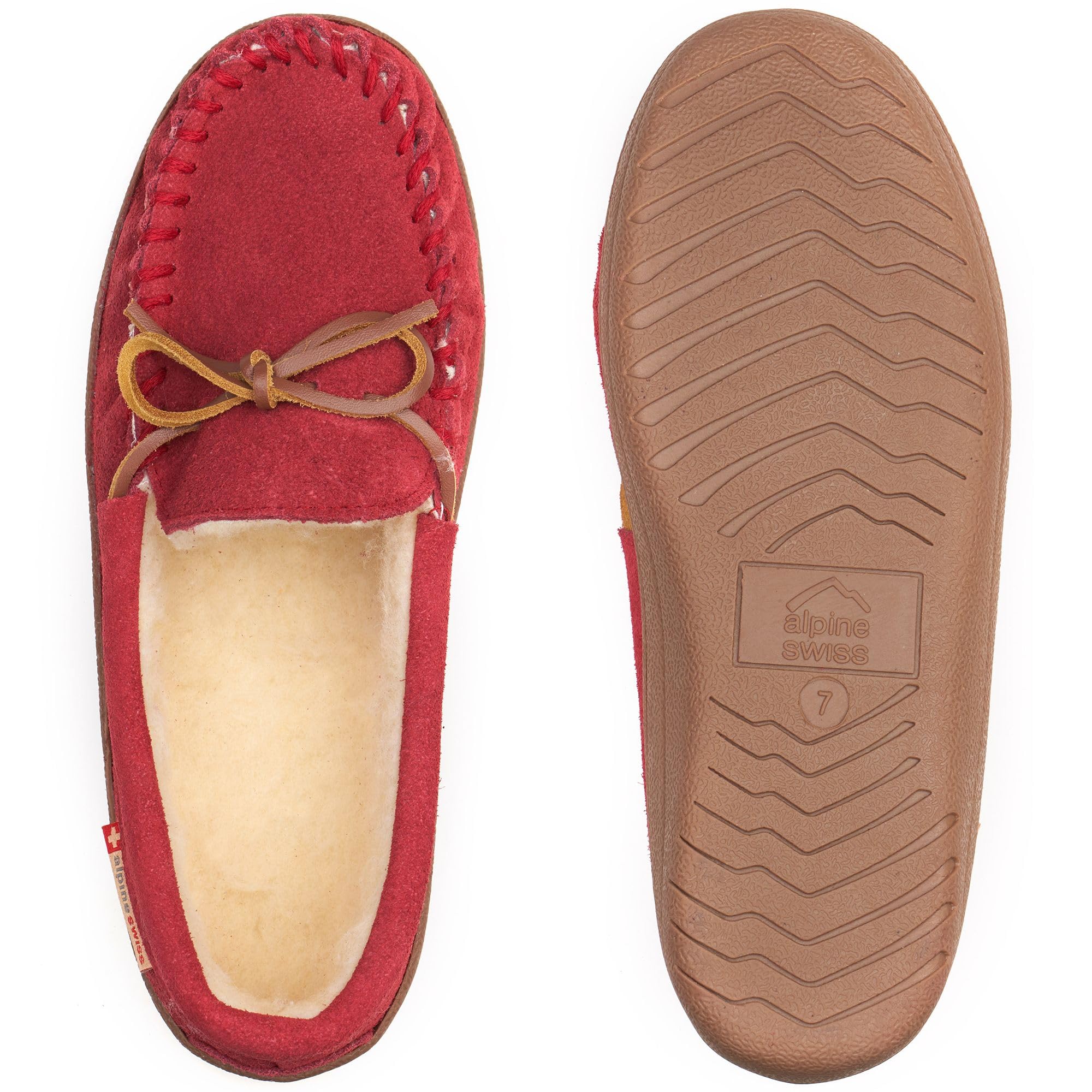 Alpine Swiss Sabine Womens Moccasin Slippers Genuine Suede House Shoe Memory Foam Insole Plush Faux Shearling Fur Indoor Outdoor Anti-Slip Rubber Sole