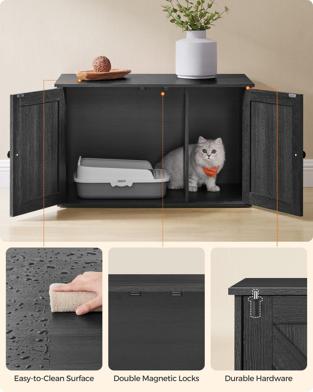 Feandrea Cat Litter Box Enclosure, Litter Box Furniture Hidden, Indoor Cat House, End Table, 27.6 x 19.7 x 19.7 Inches, Heather Greige UPCL022K01