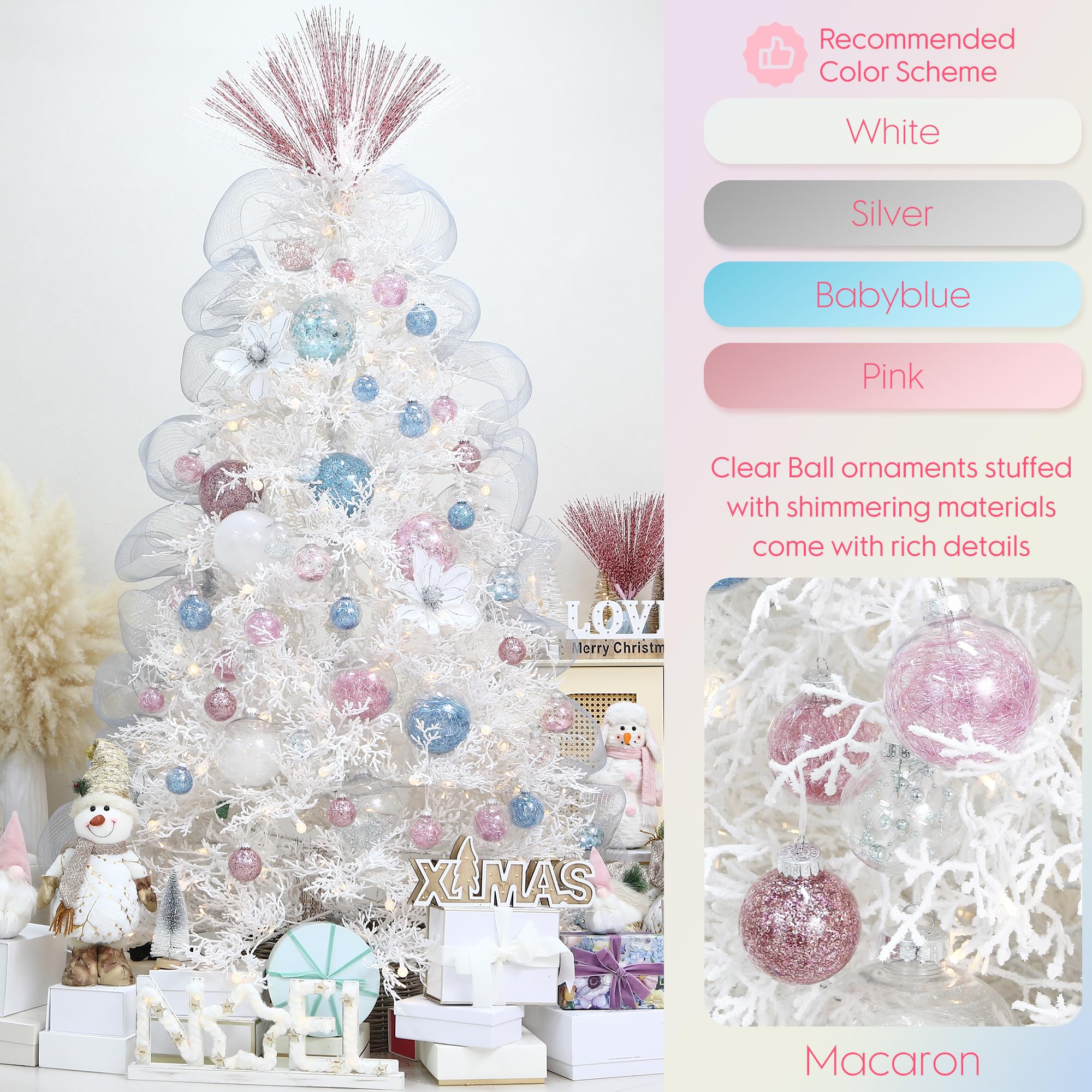 Sea Team Shatterproof Clear Plastic Christmas Ball Ornaments Decorative Xmas Balls Baubles Set with Stuffed Delicate Decorations (80mm/3.15 inch 20-Pack, Babyblue)