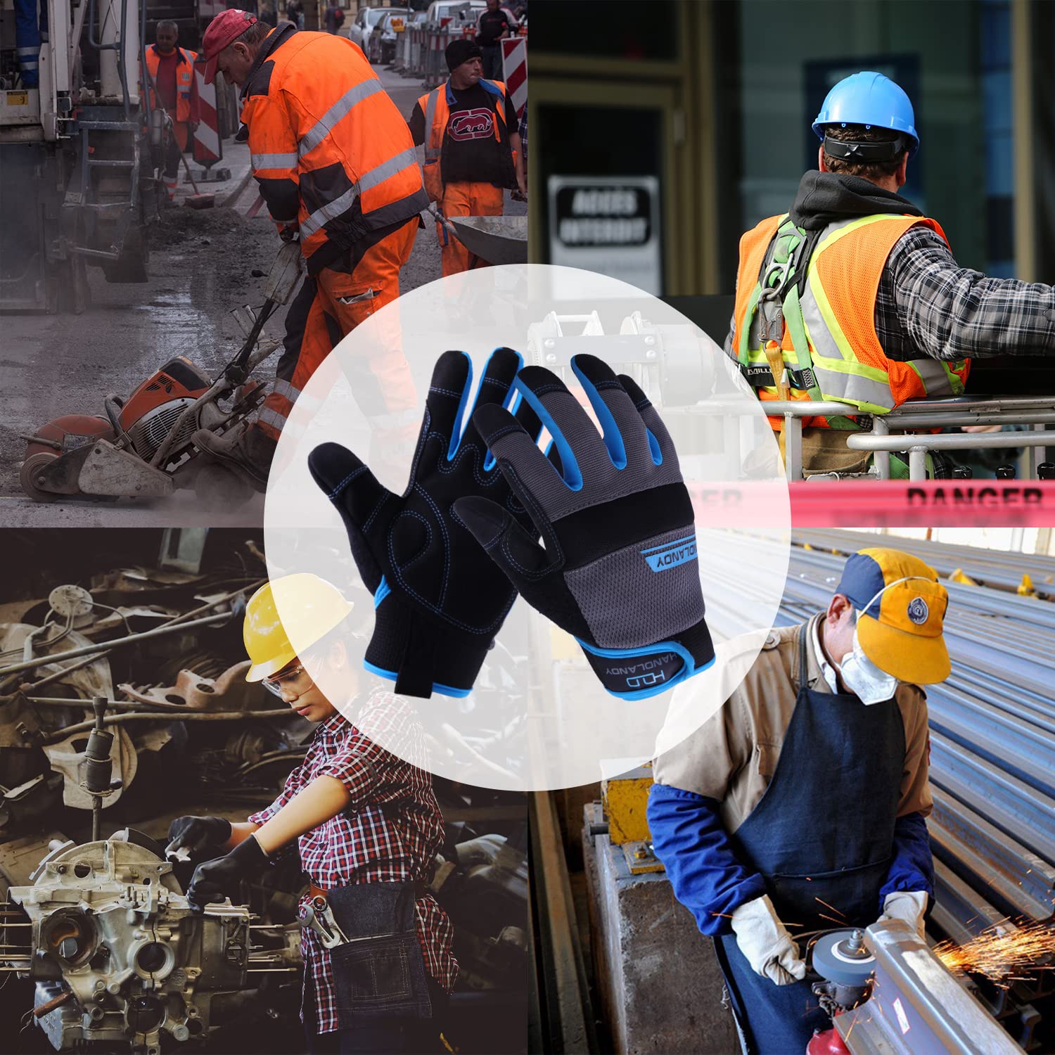 AIGEVTURE Safety Work Gloves Mens & Women, Light Duty Mechanic Gloves Touch Screen, Gardening Work Gloves with Grip,High Dexterity