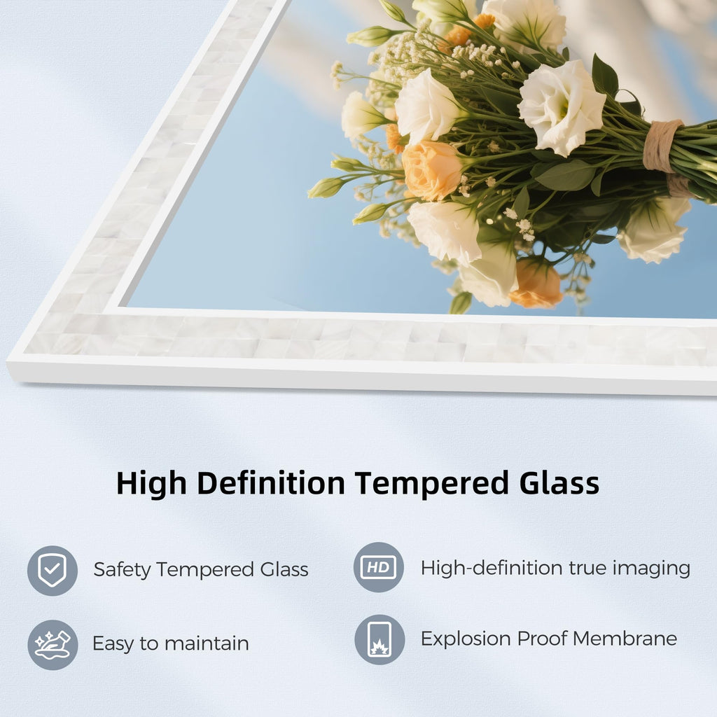 Tanmicoshomy Round Wall Mirror 24 Inch,Circle Mosaic Mirror with Natural Mother of Pearl and Wood Frame, Decorative Coastal Round Wall Mirror for Bathroom Bedroom Living Room Entryway