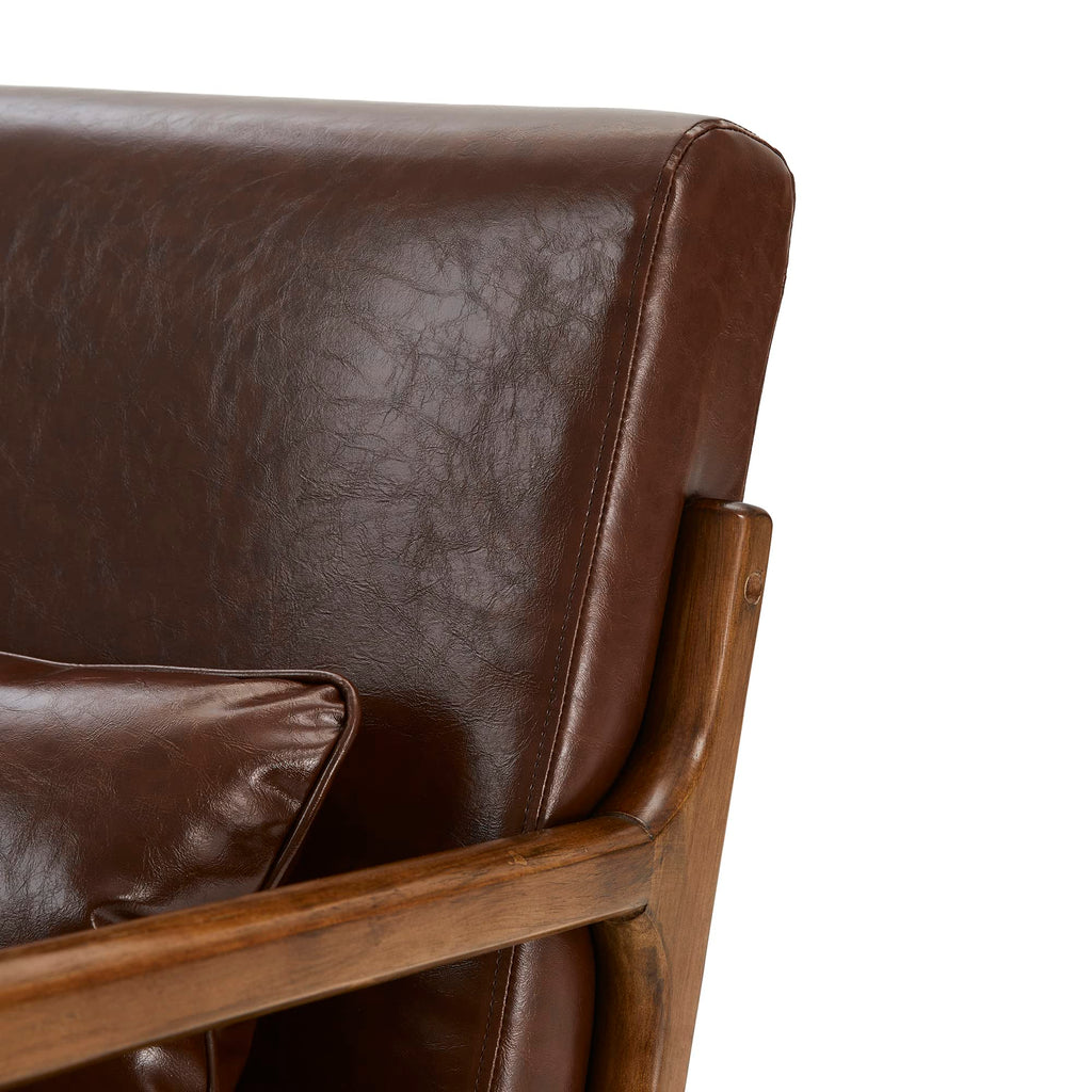 Glitzhome 2 Set Mid Century Black Accent Armchair, Single Reading Armchair PU Leather Lounge Chair with Walnut Ruberwood Frame