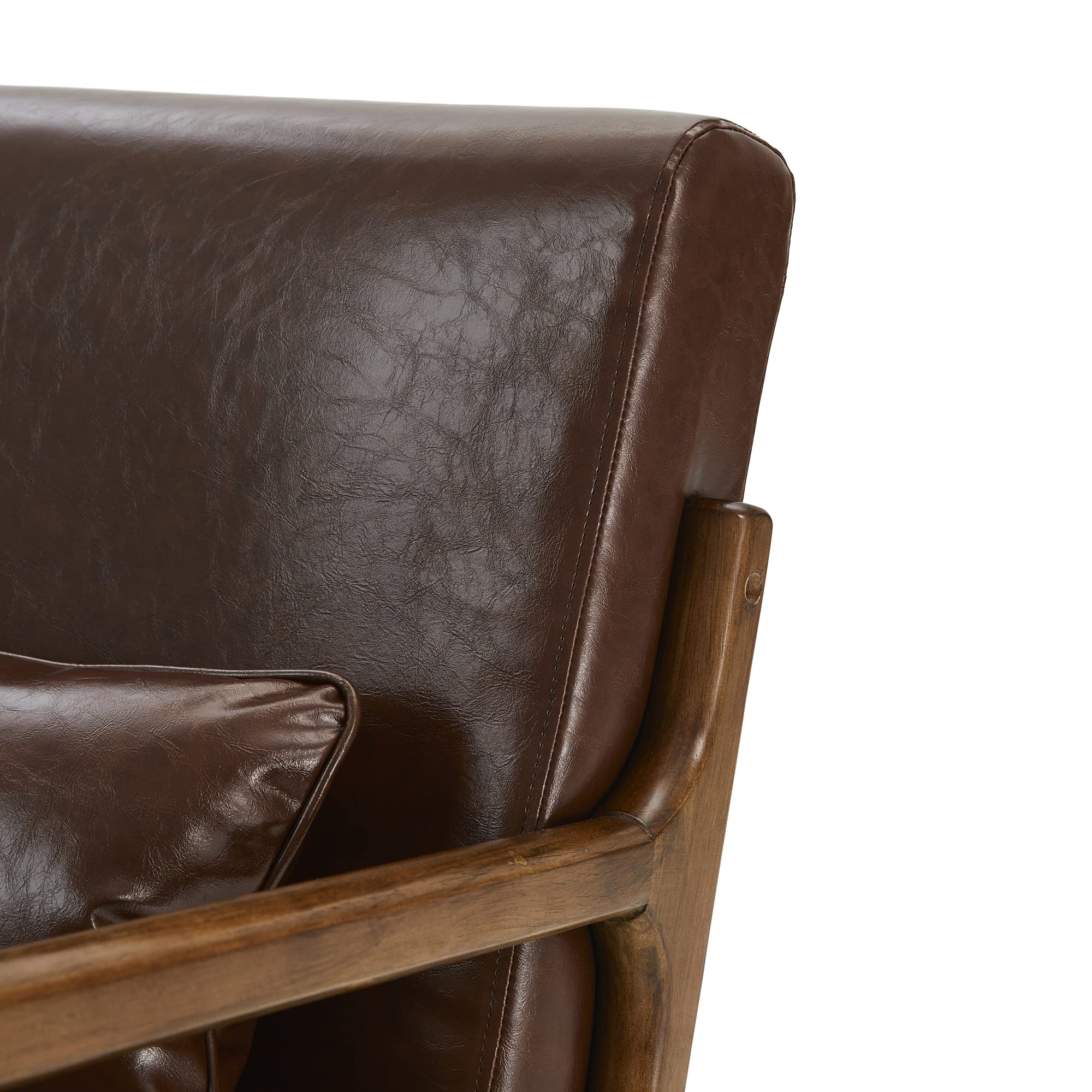 Glitzhome 2 Set Mid Century Black Accent Armchair, Single Reading Armchair PU Leather Lounge Chair with Walnut Ruberwood Frame
