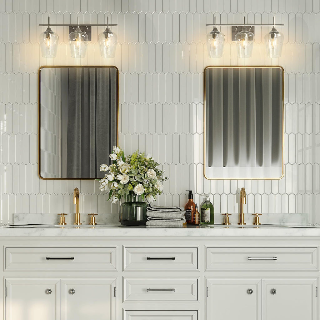 VONLUCE Bathroom Vanity Light, 2 Light Bathroom Light Fixture Over Mirror, Bathroom Wall Lamp with Clear Glass, Modern Brushed Nickel Vanity Lighting fixtures for Bathroom, Bedroom, Hallway