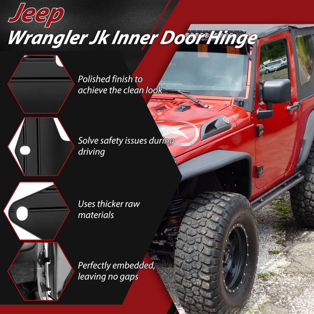Jeep Wrangler JK 2 Door Hinge Assembly Kits Compatible with 2007-2018 Jeep Wrangler JK JKU Rubicon Unlimited Sahara Inside and Outside (2 Door), Jeep Wrangler JK JKU 2 Door Hinge 8PCS with 18 Bolts