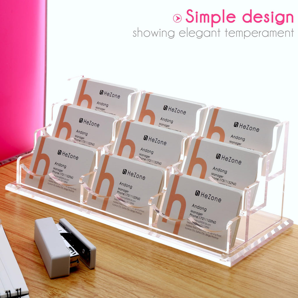 HeZone Business Card Holder for Desk Display, Clear Acrylic Cards Organizer Stand for Men and Women, Business Cards Case Rack 1 Pack, Holds 50 Cards-1 Slot